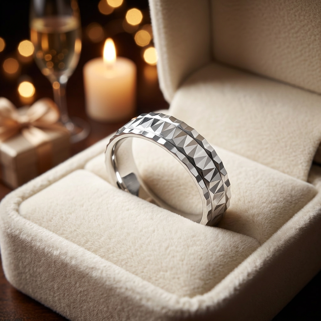 Sterling Silver 6mm Diamond Cut Pyramid Facet Wedding Band Ring for Women life3