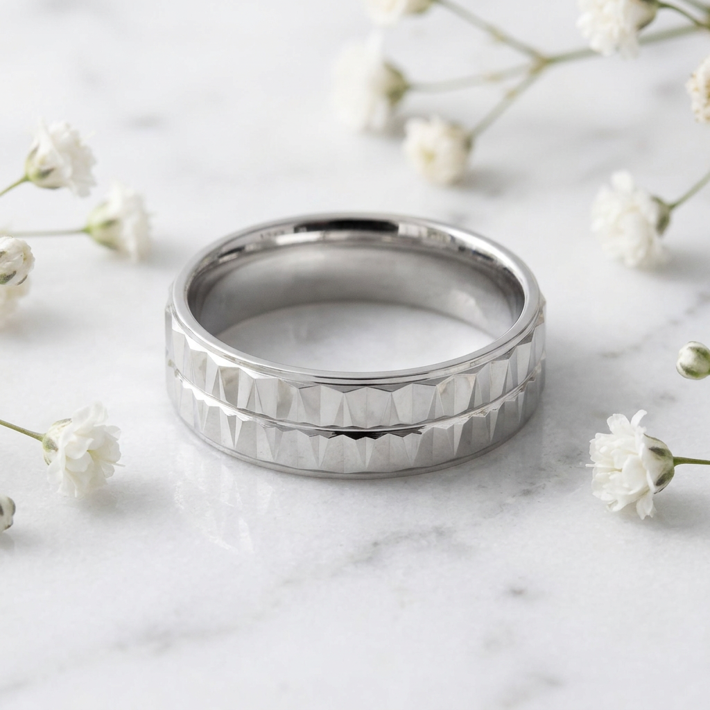 Sterling Silver 6.15mm Diamond Cut Double Row Wedding Band Ring for Women life1