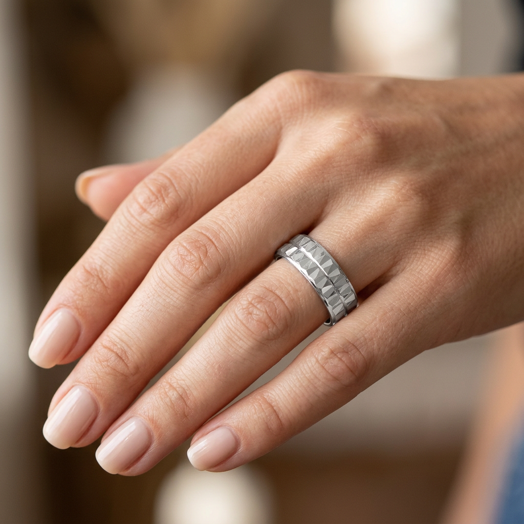 Sterling Silver 6.15mm Diamond Cut Double Row Wedding Band Ring for Women model