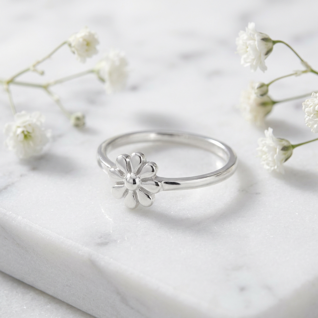 Sterling Silver Dainty Daisy Flower Ring for Women life1