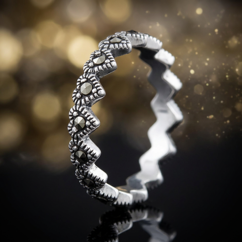 Sterling Silver 3.7mm Marcasite Heart Eternity Stacking Band Ring for Women life4