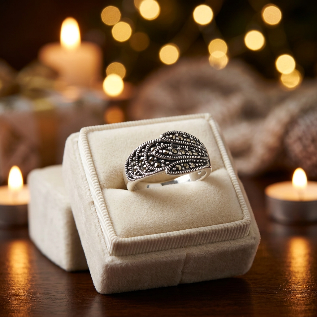 Sterling Silver 4.9mm Marcasite Layered Feather Ring for Women life3