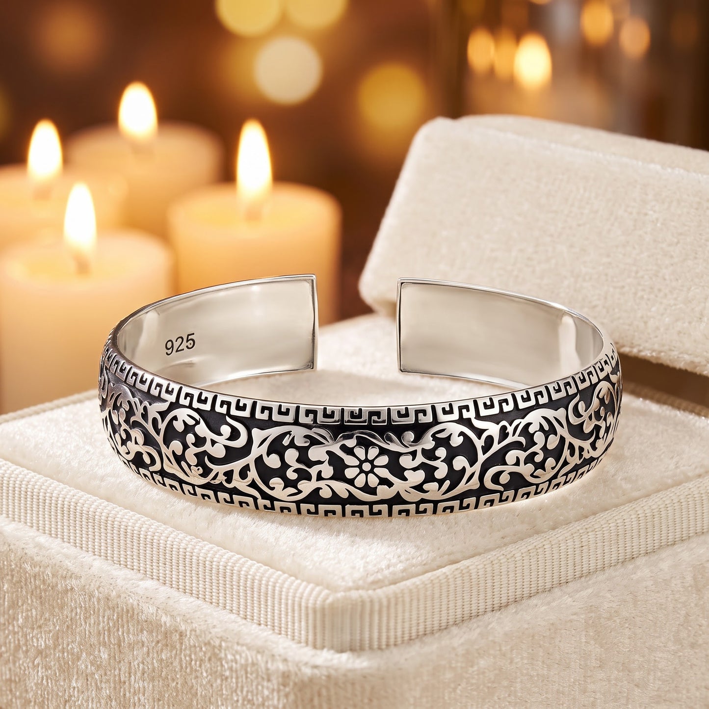 Sterling Silver Flower Garden Bangle Bracelet for Women, Elegant Statement Gift view 2