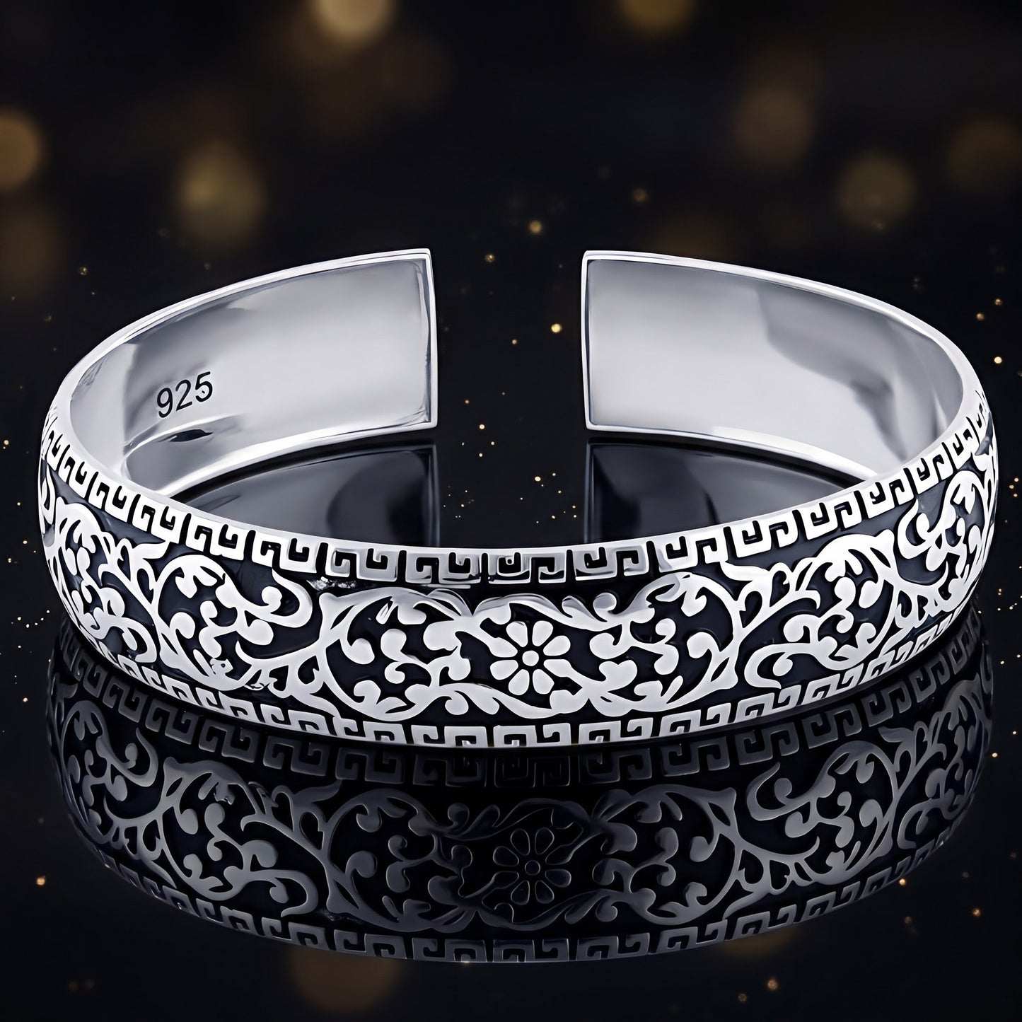Sterling Silver Flower Garden Bangle Bracelet for Women, Elegant Statement Gift view 3