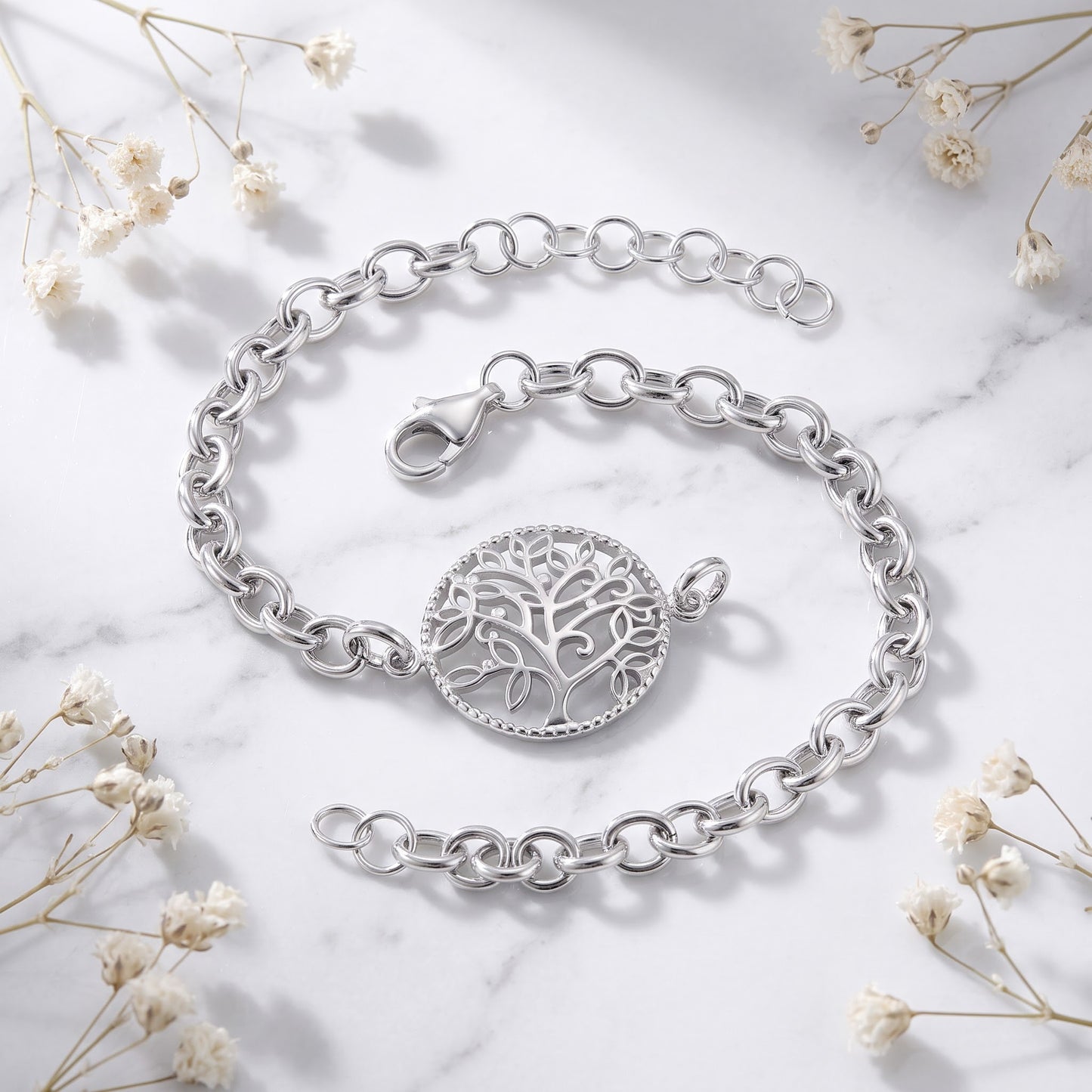 Sterling Silver Tree of Life Bracelet for Women, Chain Link, Dainty Everyday Jewelry Gift view 1