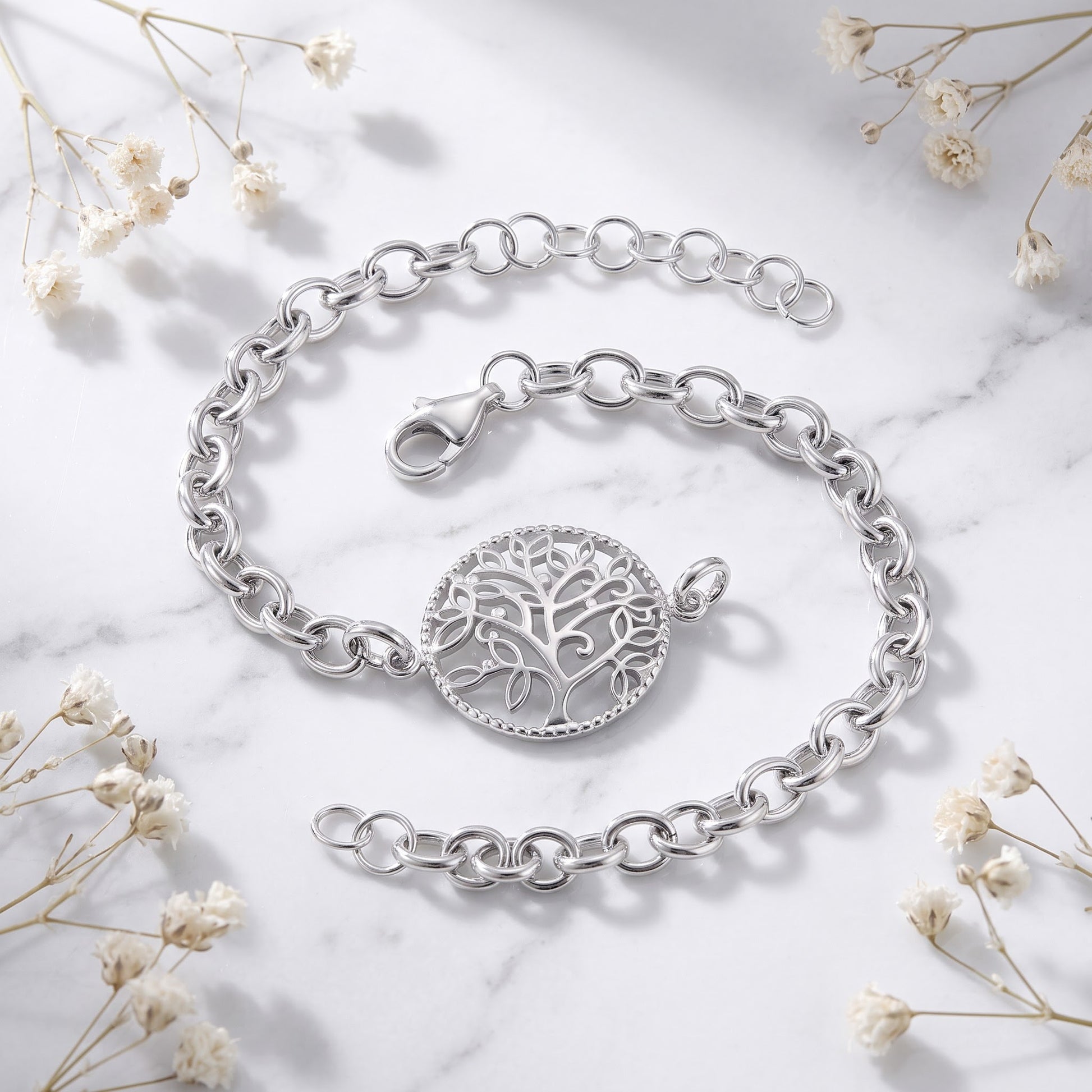 Sterling Silver Tree of Life Bracelet for Women, Chain Link, Dainty Everyday Jewelry Gift view 1