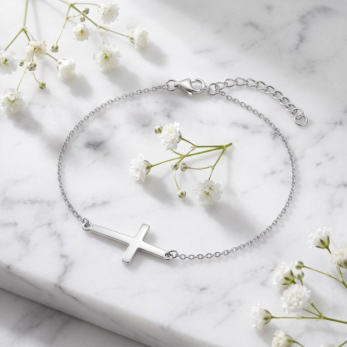 Sterling Silver Cross Bracelet for Women, Dainty Everyday Jewelry Gift view 1