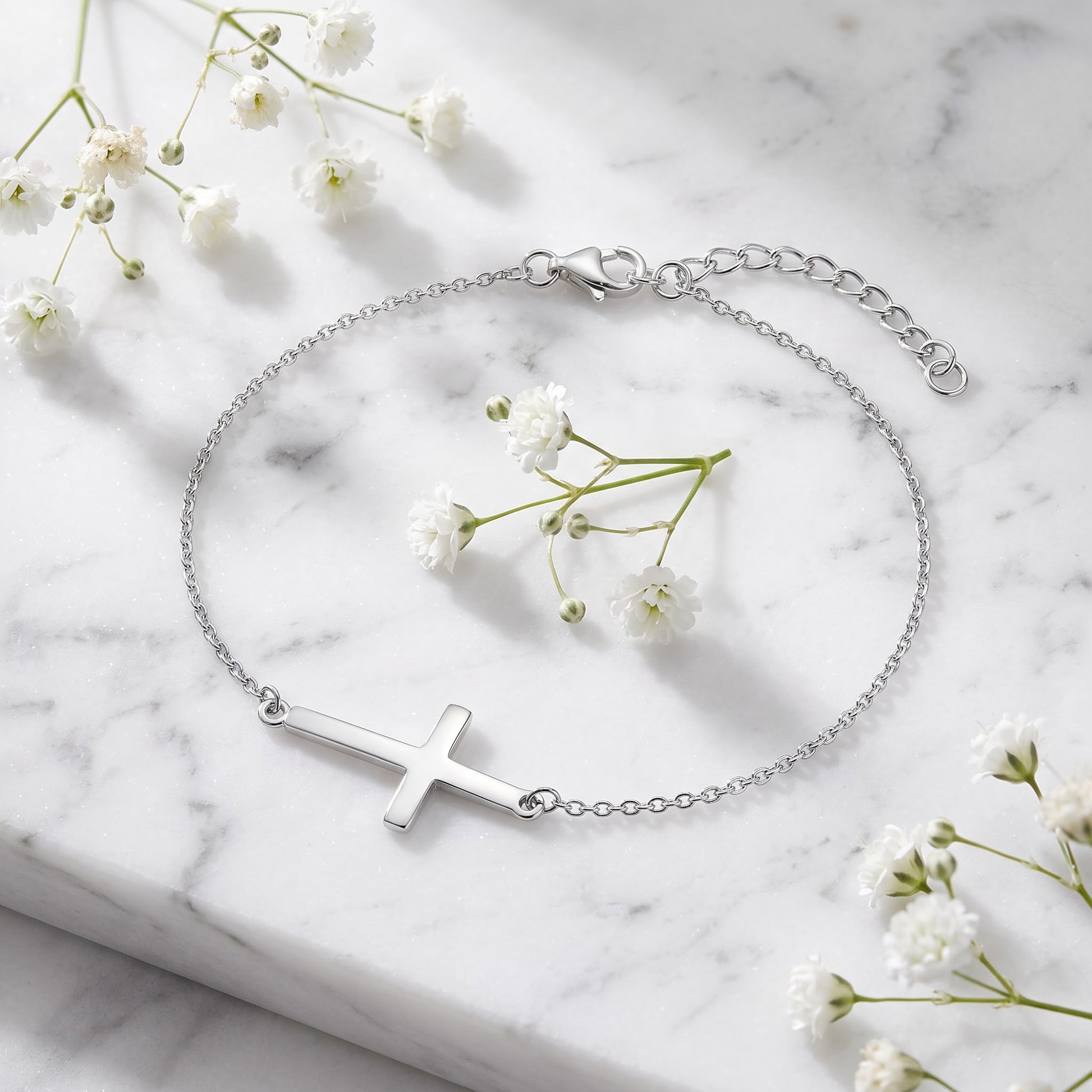 Sterling Silver Cross Bracelet for Women, Dainty Everyday Jewelry Gift view 1
