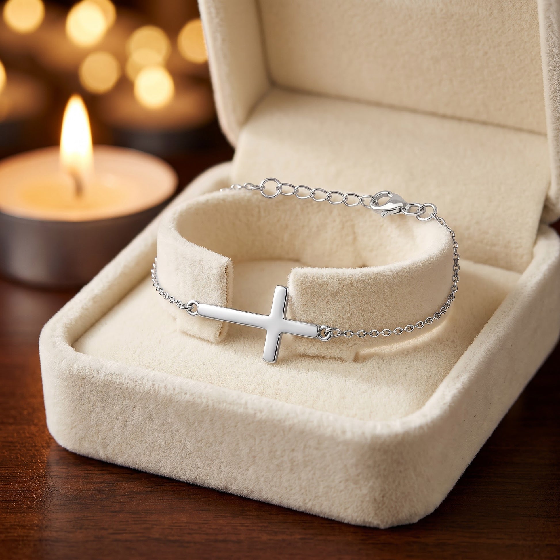 Sterling Silver Cross Bracelet for Women, Dainty Everyday Jewelry Gift view 2