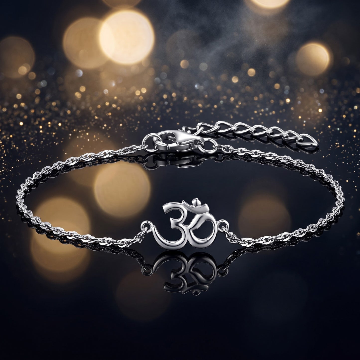 Sterling Silver Om Bracelet for Women, Chain Link, Dainty Everyday Jewelry Gift view 3