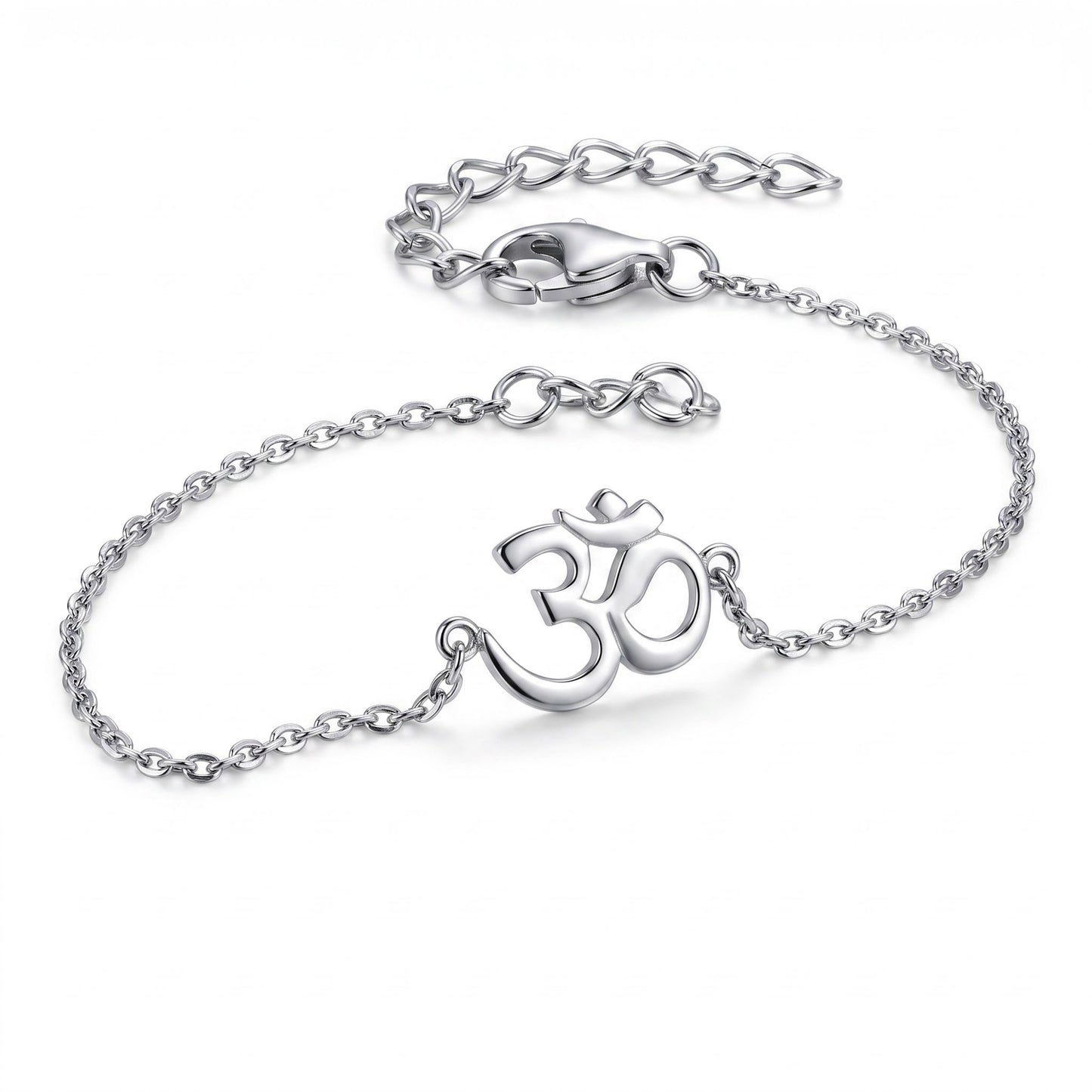 Sterling Silver Om Bracelet for Women, Chain Link, Dainty Everyday Jewelry Gift