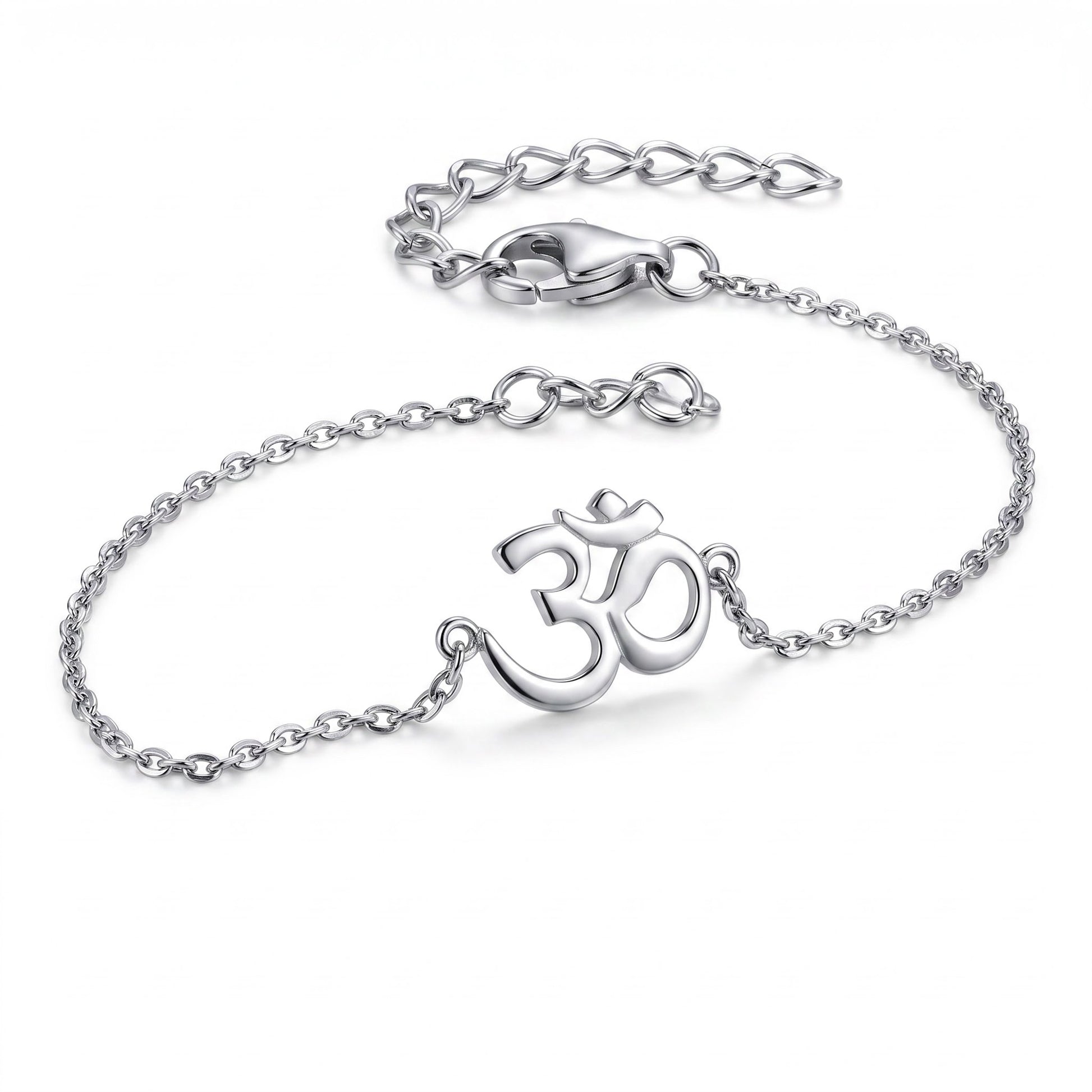 Sterling Silver Om Bracelet for Women, Chain Link, Dainty Everyday Jewelry Gift