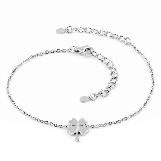 Sterling Silver Four-Leaf Clover Bracelet for Women, Chain Link, Dainty Everyday Jewelry Gift