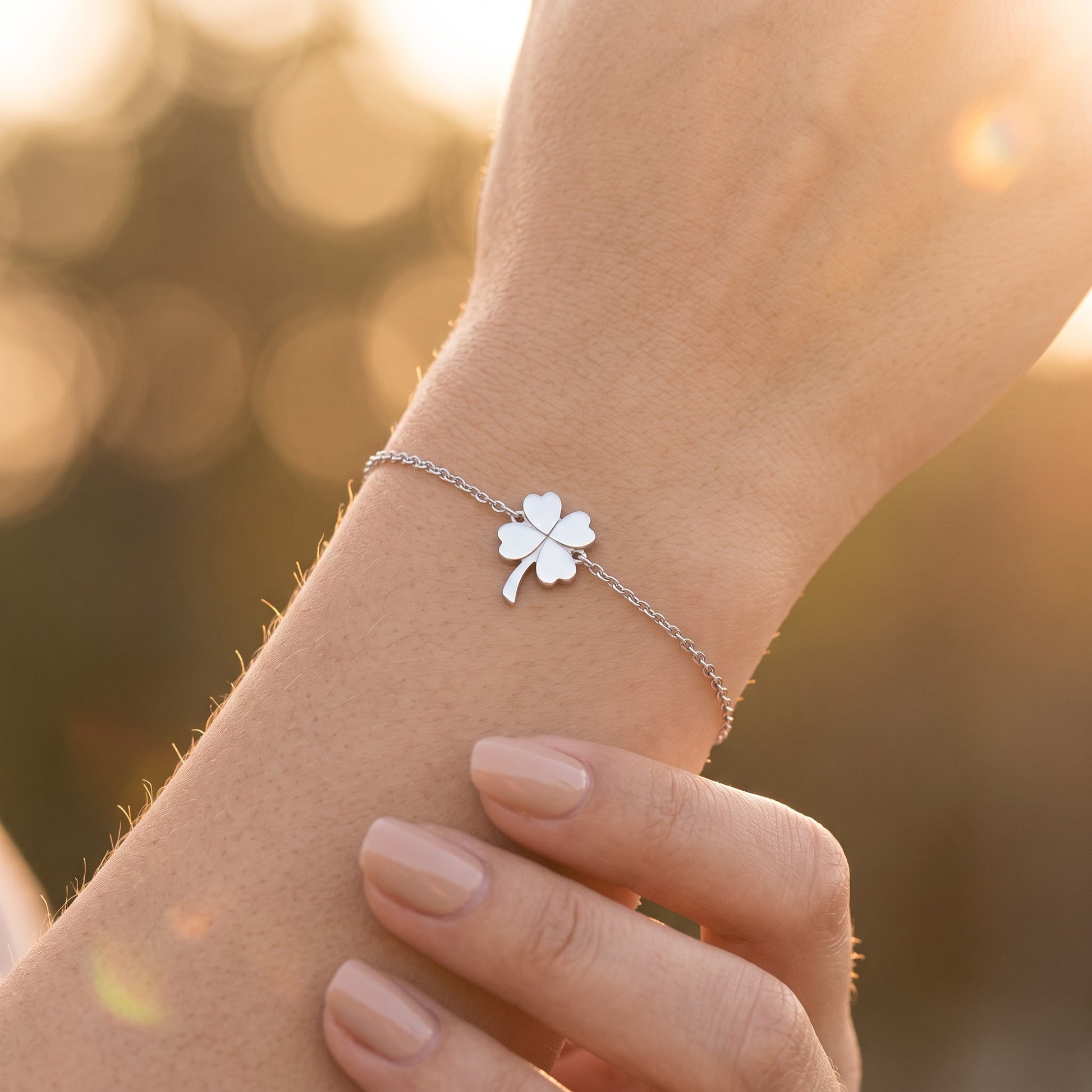Sterling Silver Four-Leaf Clover Bracelet for Women, Chain Link, Dainty Everyday Jewelry Gift view 4
