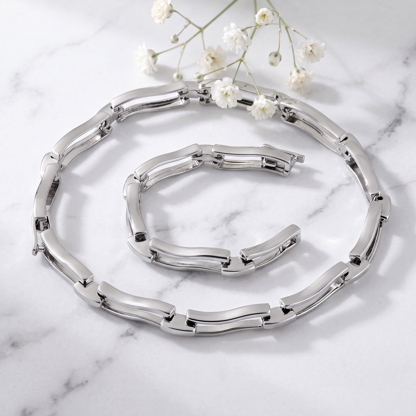Sterling Silver Stylish Wave Bracelet for Women, Chain Link, Dainty Everyday Jewelry Gift view 1