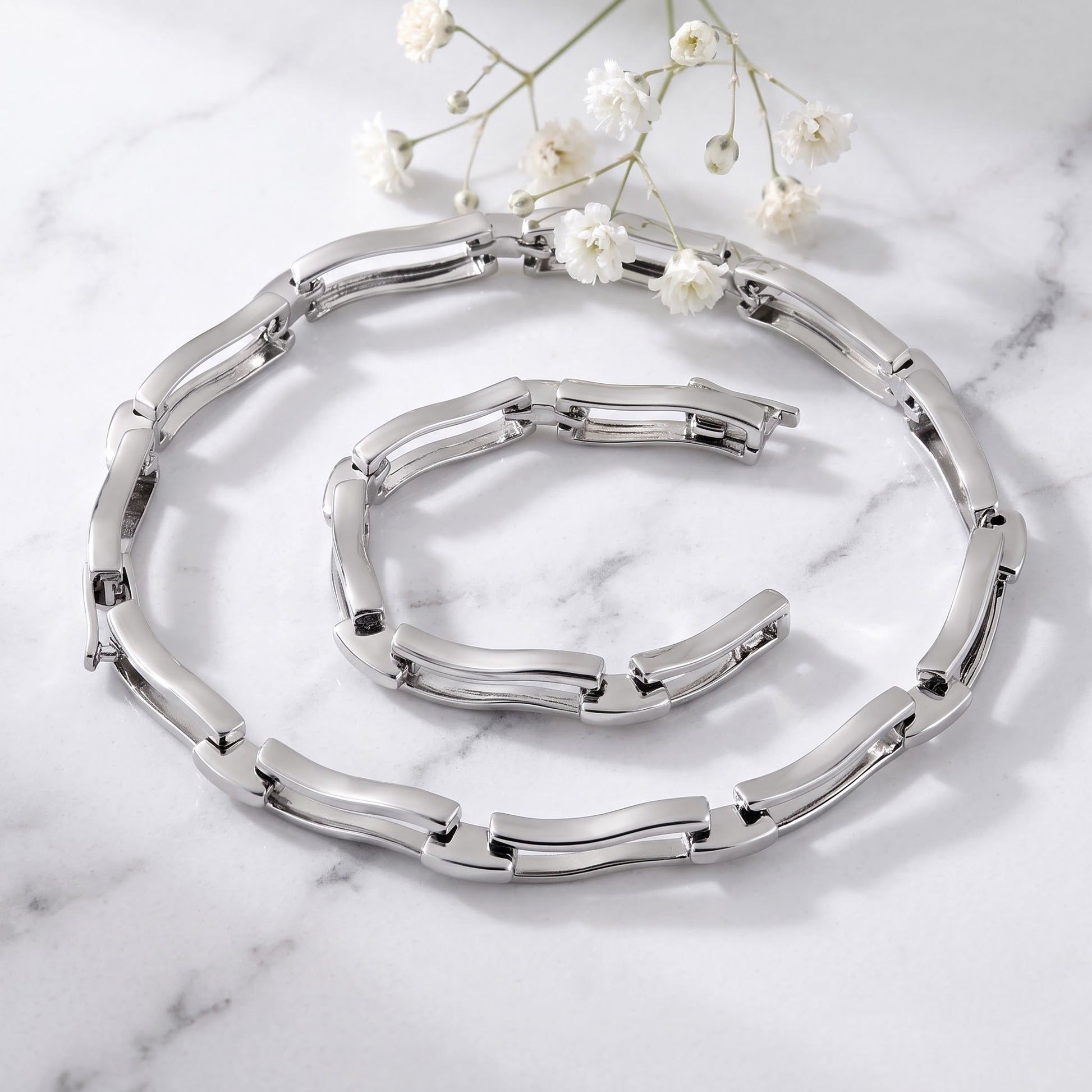 Sterling Silver Stylish Wave Bracelet for Women, Chain Link, Dainty Everyday Jewelry Gift view 1
