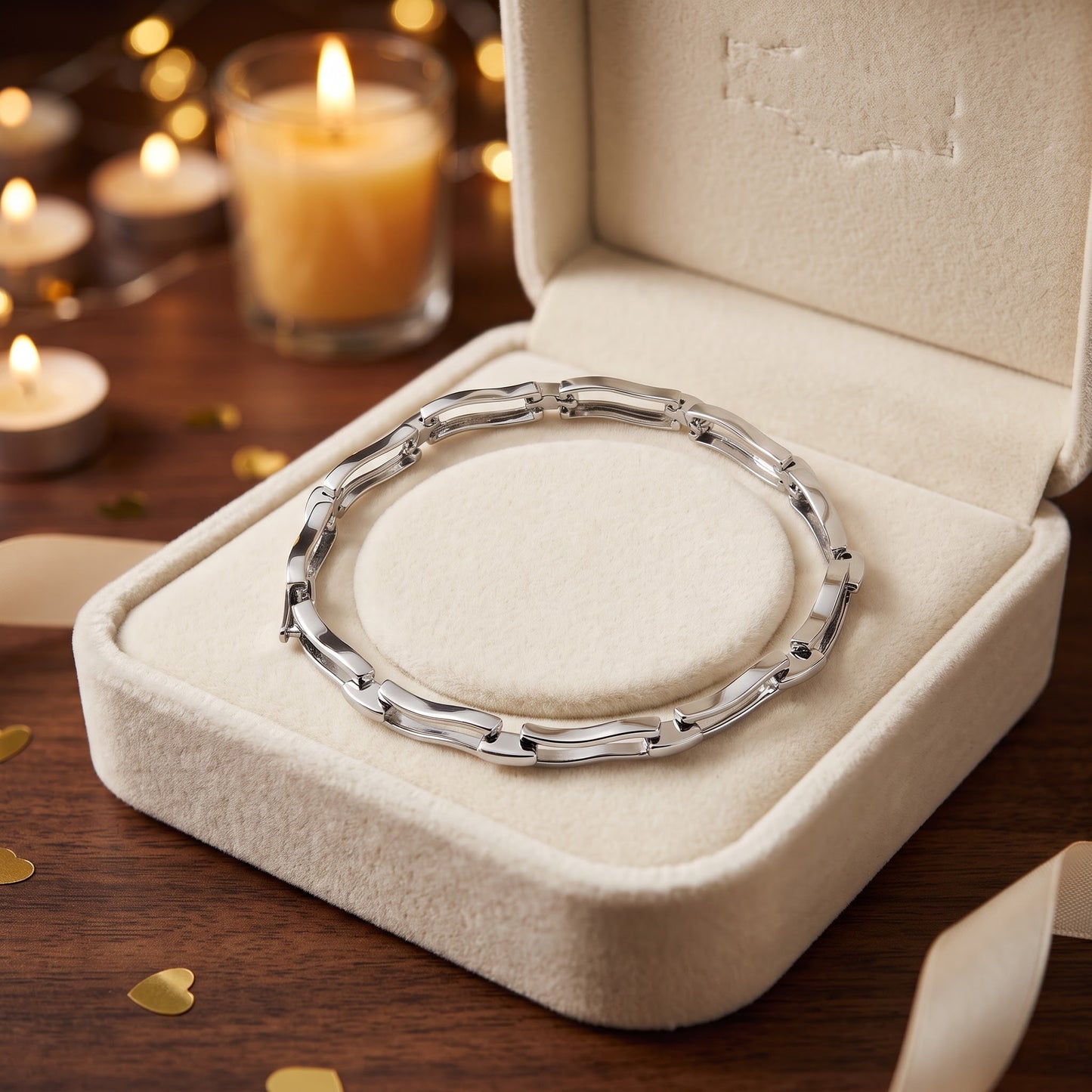 Sterling Silver Stylish Wave Bracelet for Women, Chain Link, Dainty Everyday Jewelry Gift view 2