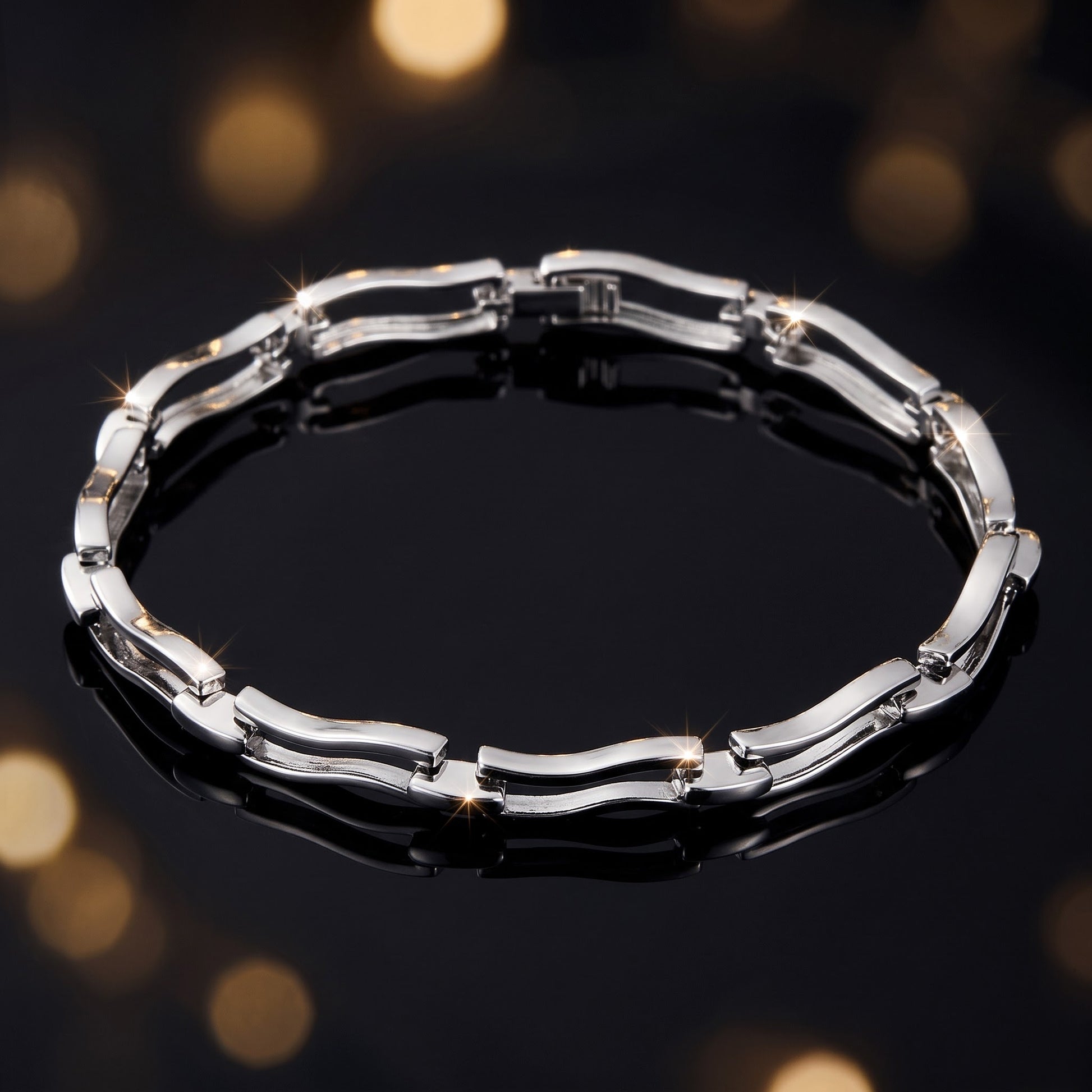Sterling Silver Stylish Wave Bracelet for Women, Chain Link, Dainty Everyday Jewelry Gift view 3