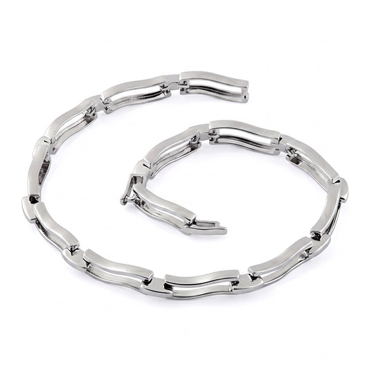 Sterling Silver Stylish Wave Bracelet for Women, Chain Link, Dainty Everyday Jewelry Gift
