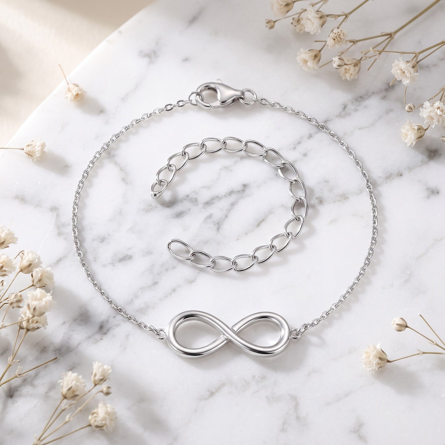 Sterling Silver Classic Infinity Bracelet for Women, Dainty Everyday Jewelry Gift view 1