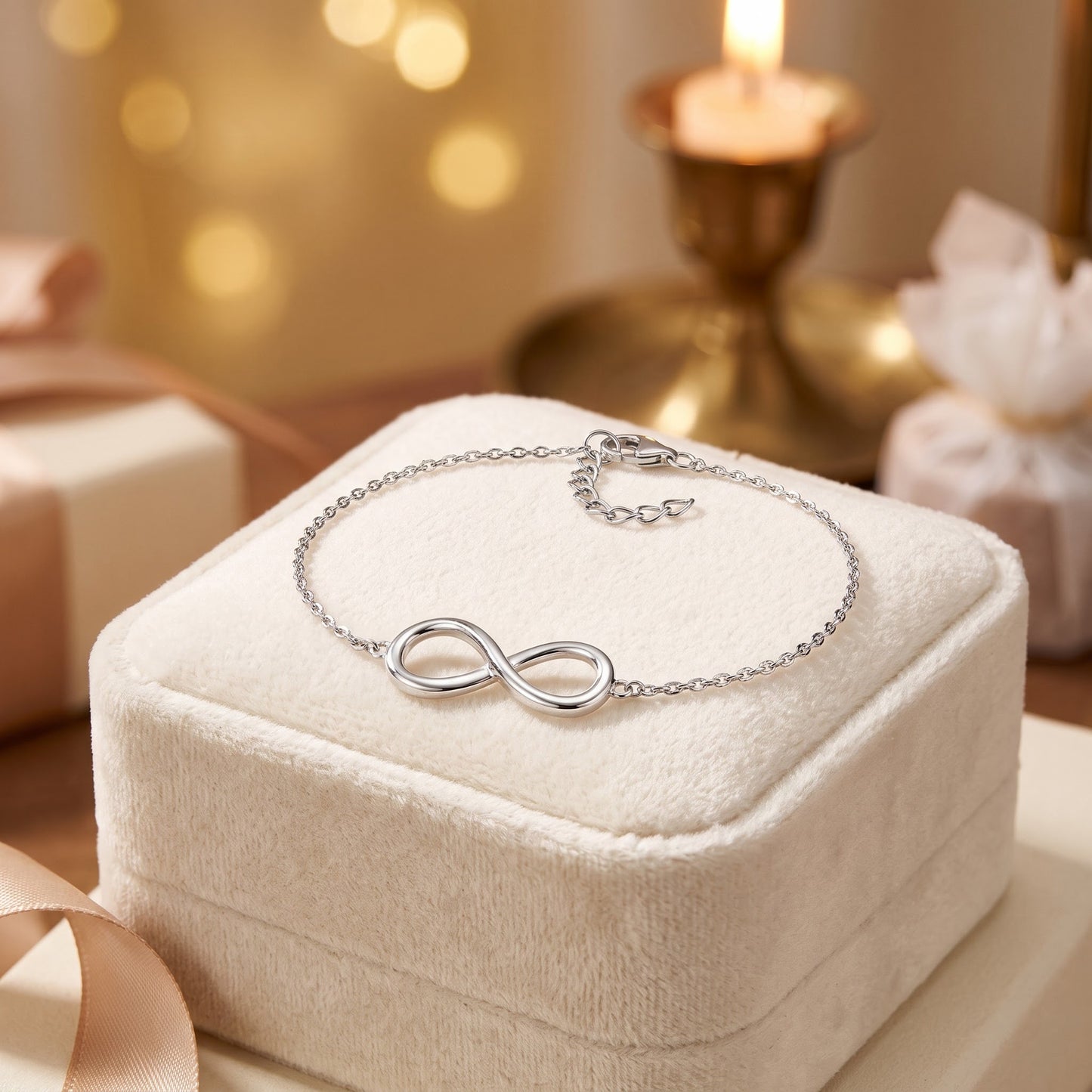 Sterling Silver Classic Infinity Bracelet for Women, Dainty Everyday Jewelry Gift view 2