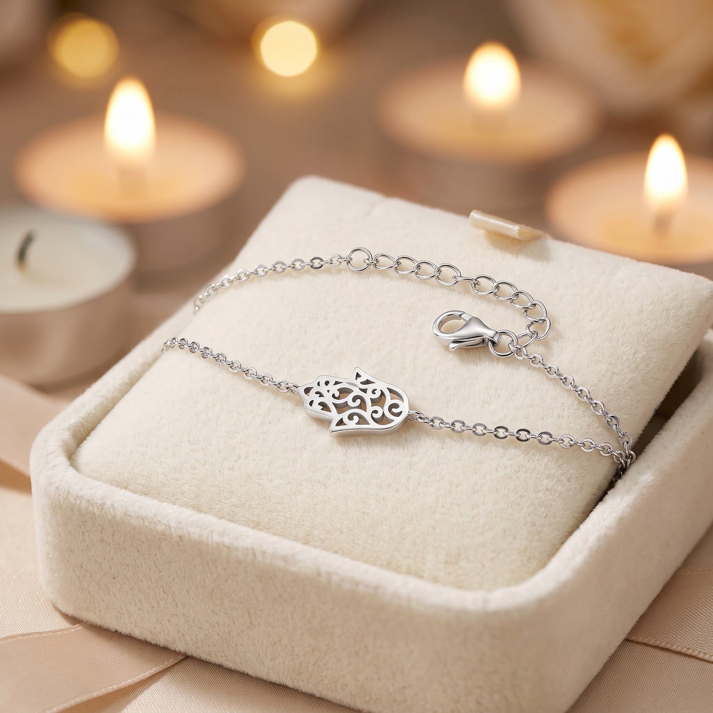 Sterling Silver Hamsa Bracelet for Women, Chain Link, Dainty Everyday Jewelry Gift view 2