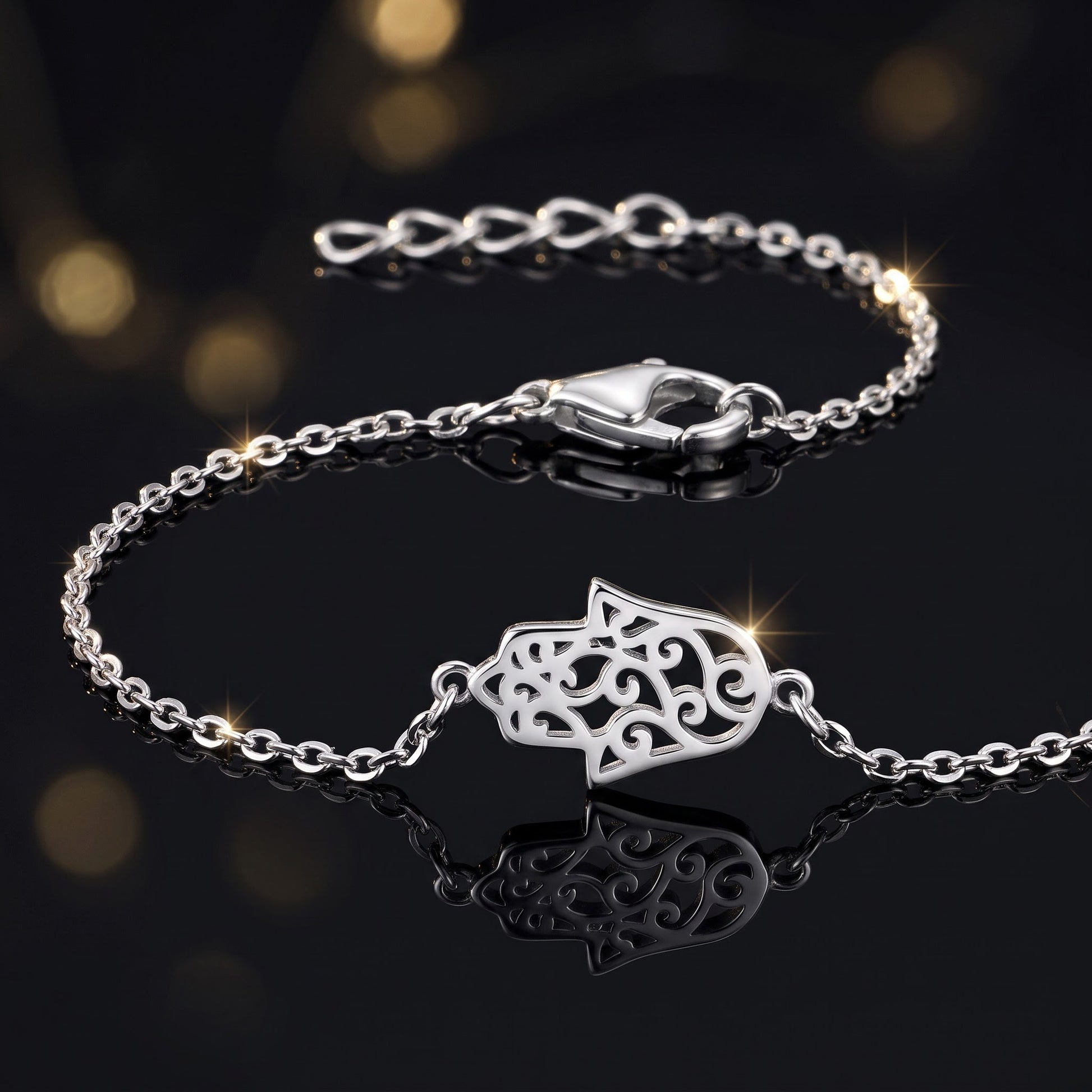 Sterling Silver Hamsa Bracelet for Women, Chain Link, Dainty Everyday Jewelry Gift view 3