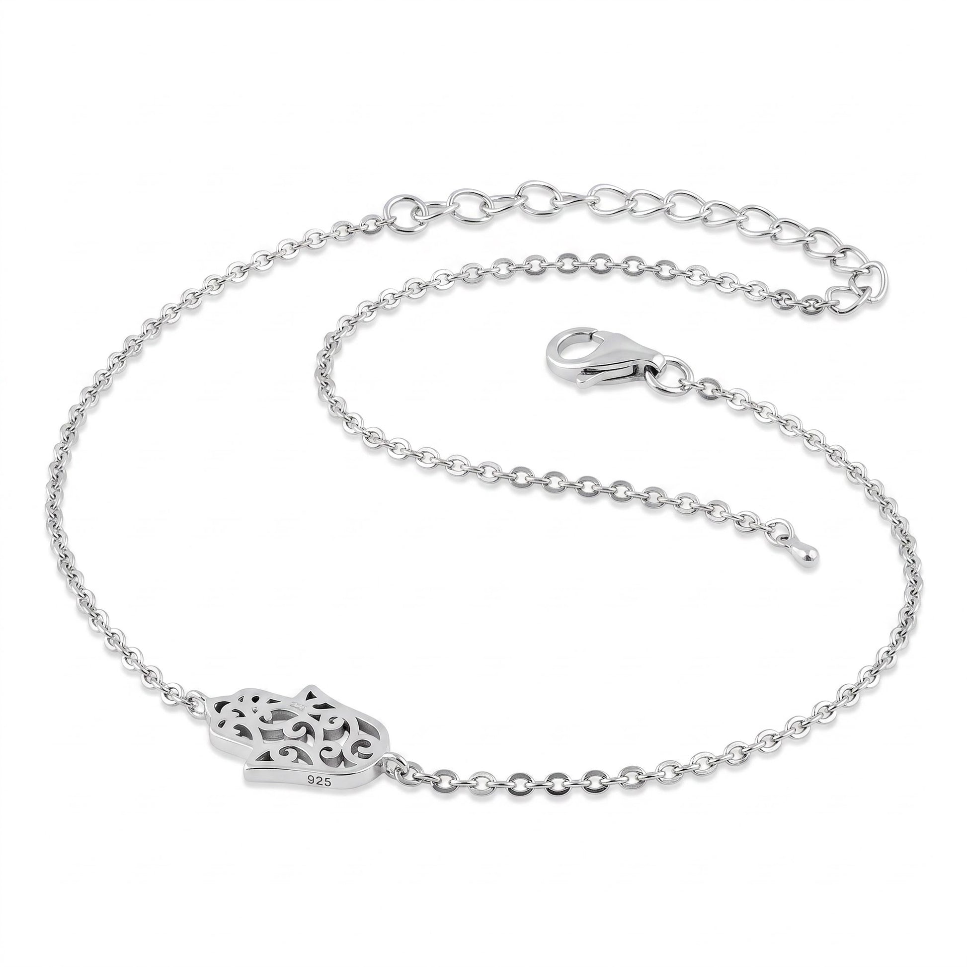 Sterling Silver Hamsa Bracelet for Women, Chain Link, Dainty Everyday Jewelry Gift