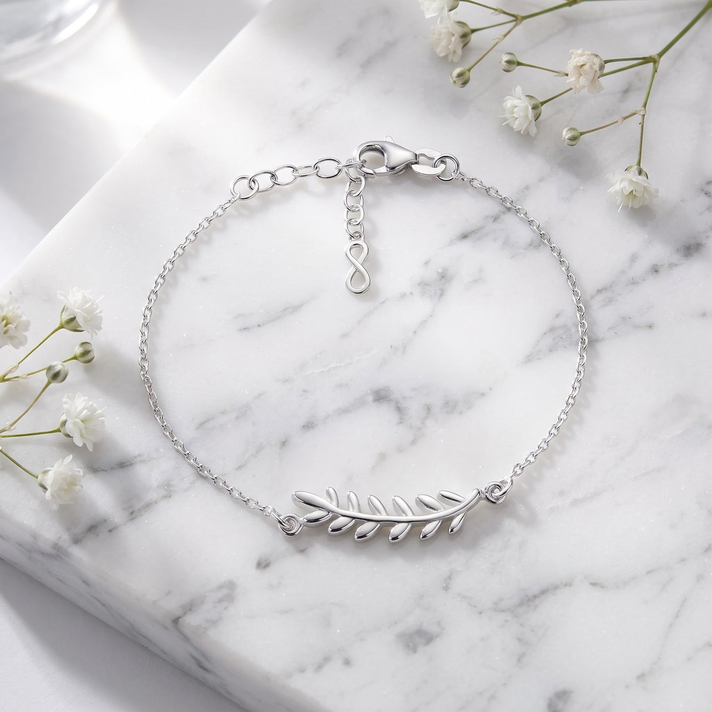 Sterling Silver Branch Leaves Bracelet for Women, Chain Link, Dainty Everyday Jewelry Gift view 1