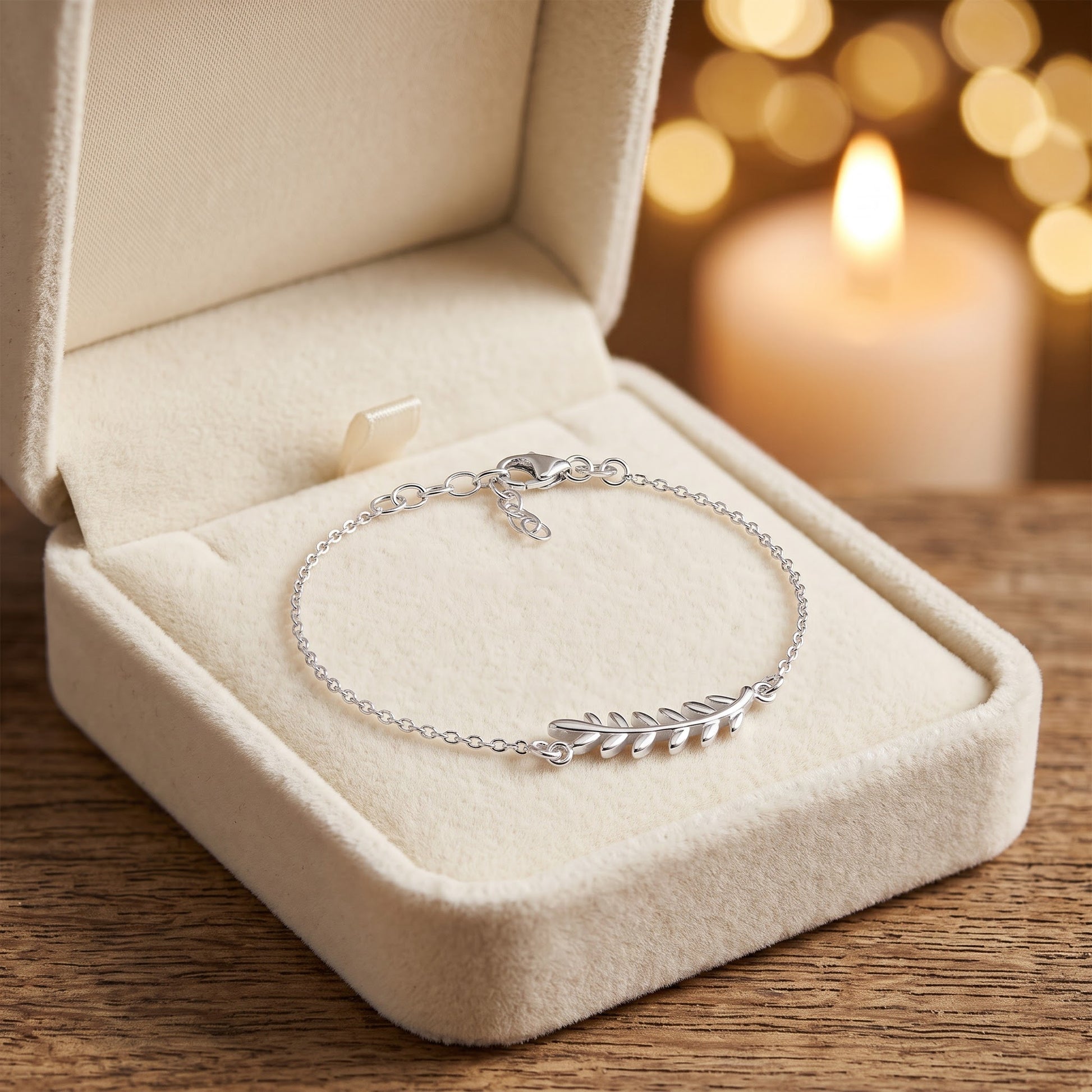 Sterling Silver Branch Leaves Bracelet for Women, Chain Link, Dainty Everyday Jewelry Gift view 2