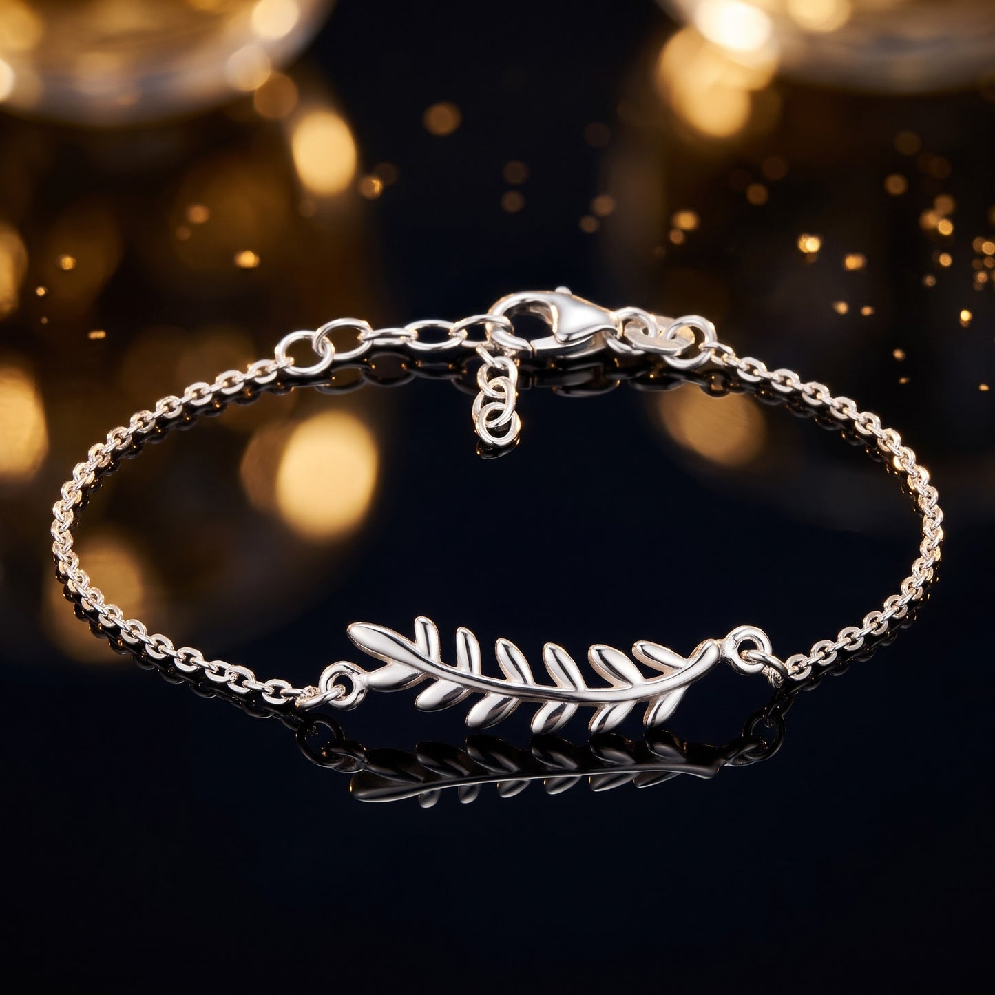 Sterling Silver Branch Leaves Bracelet for Women, Chain Link, Dainty Everyday Jewelry Gift view 3