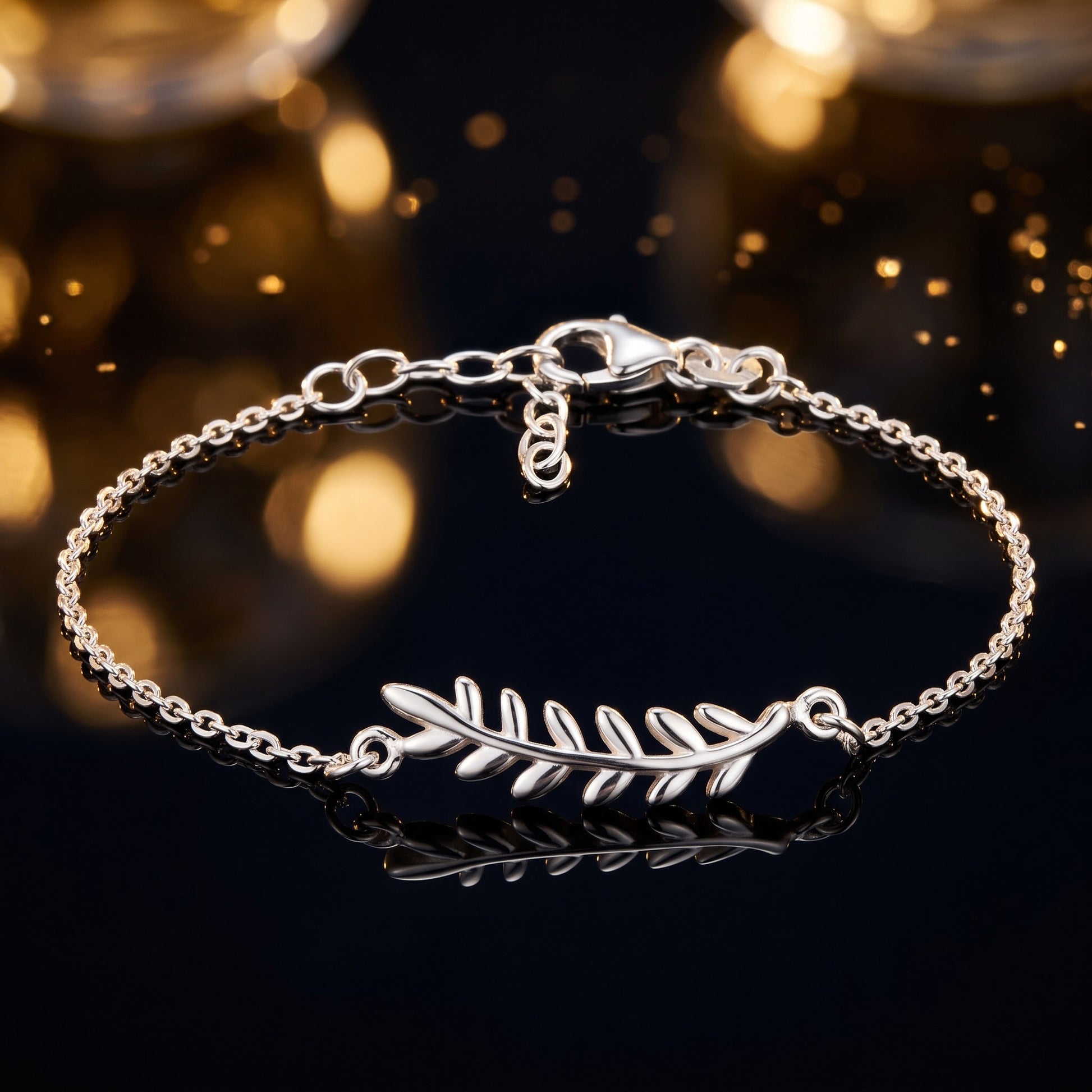 Sterling Silver Branch Leaves Bracelet for Women, Chain Link, Dainty Everyday Jewelry Gift view 3