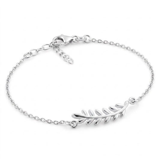 Sterling Silver Branch Leaves Bracelet for Women, Chain Link, Dainty Everyday Jewelry Gift