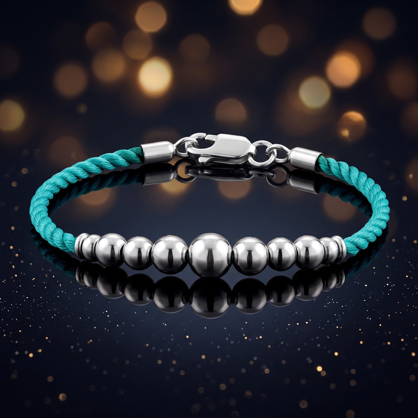 Sterling Silver Beads Turquoise Silk Rope Bracelet for Women, Dainty Everyday Jewelry Gift view 3