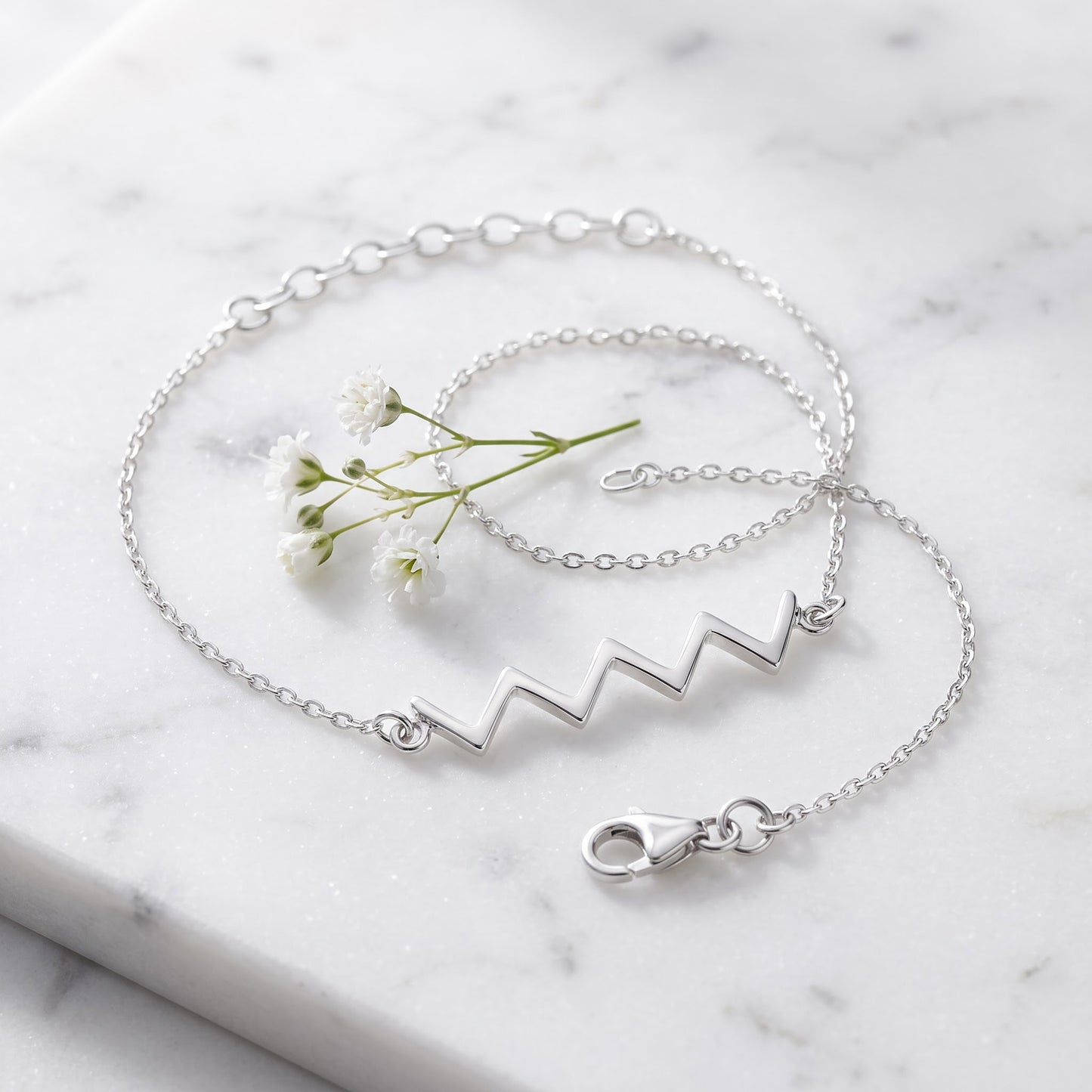 Sterling Silver ZigZag Bracelet for Women, Chain Link, Dainty Everyday Jewelry Gift view 1