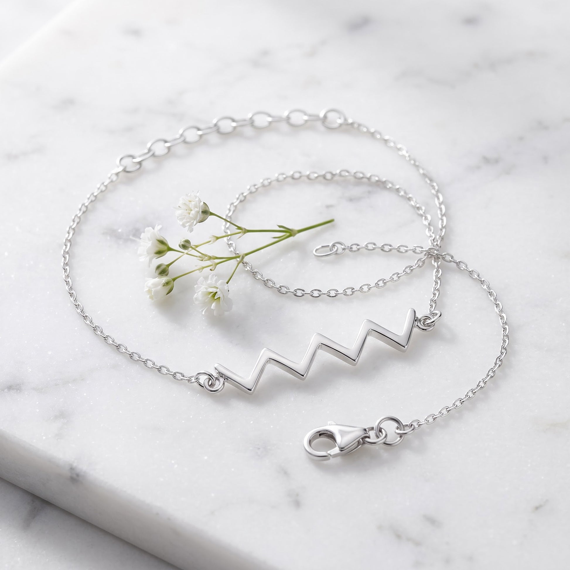 Sterling Silver ZigZag Bracelet for Women, Chain Link, Dainty Everyday Jewelry Gift view 1