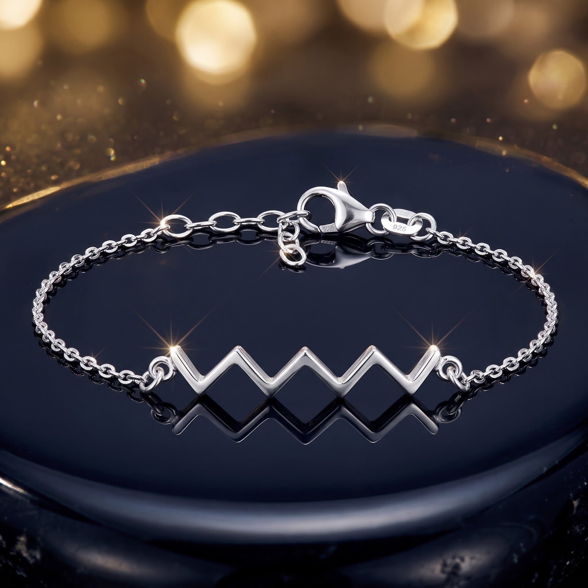 Sterling Silver ZigZag Bracelet for Women, Chain Link, Dainty Everyday Jewelry Gift view 3