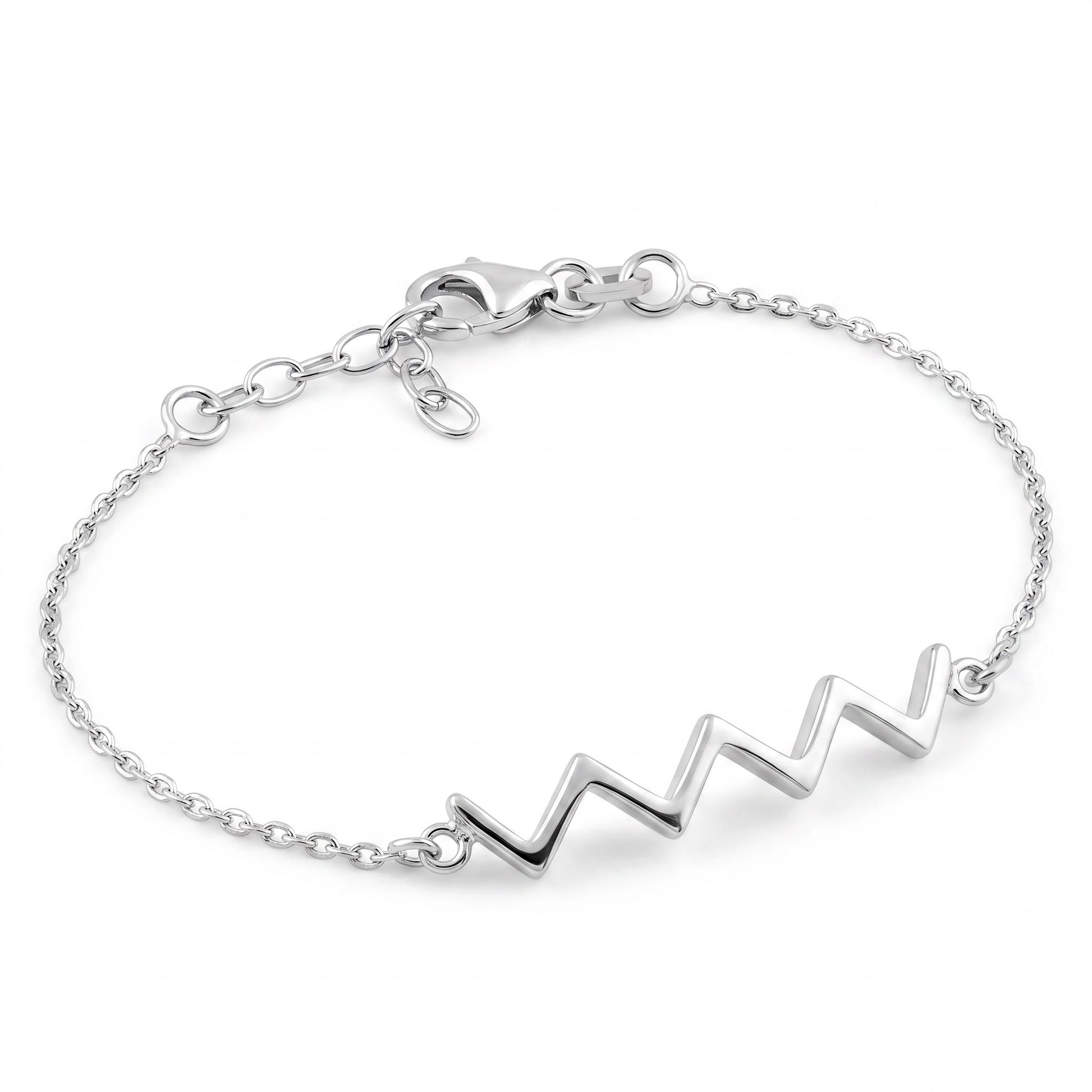 Sterling Silver ZigZag Bracelet for Women, Chain Link, Dainty Everyday Jewelry Gift