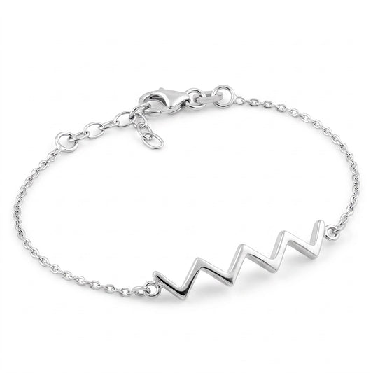 Sterling Silver ZigZag Bracelet for Women, Chain Link, Dainty Everyday Jewelry Gift