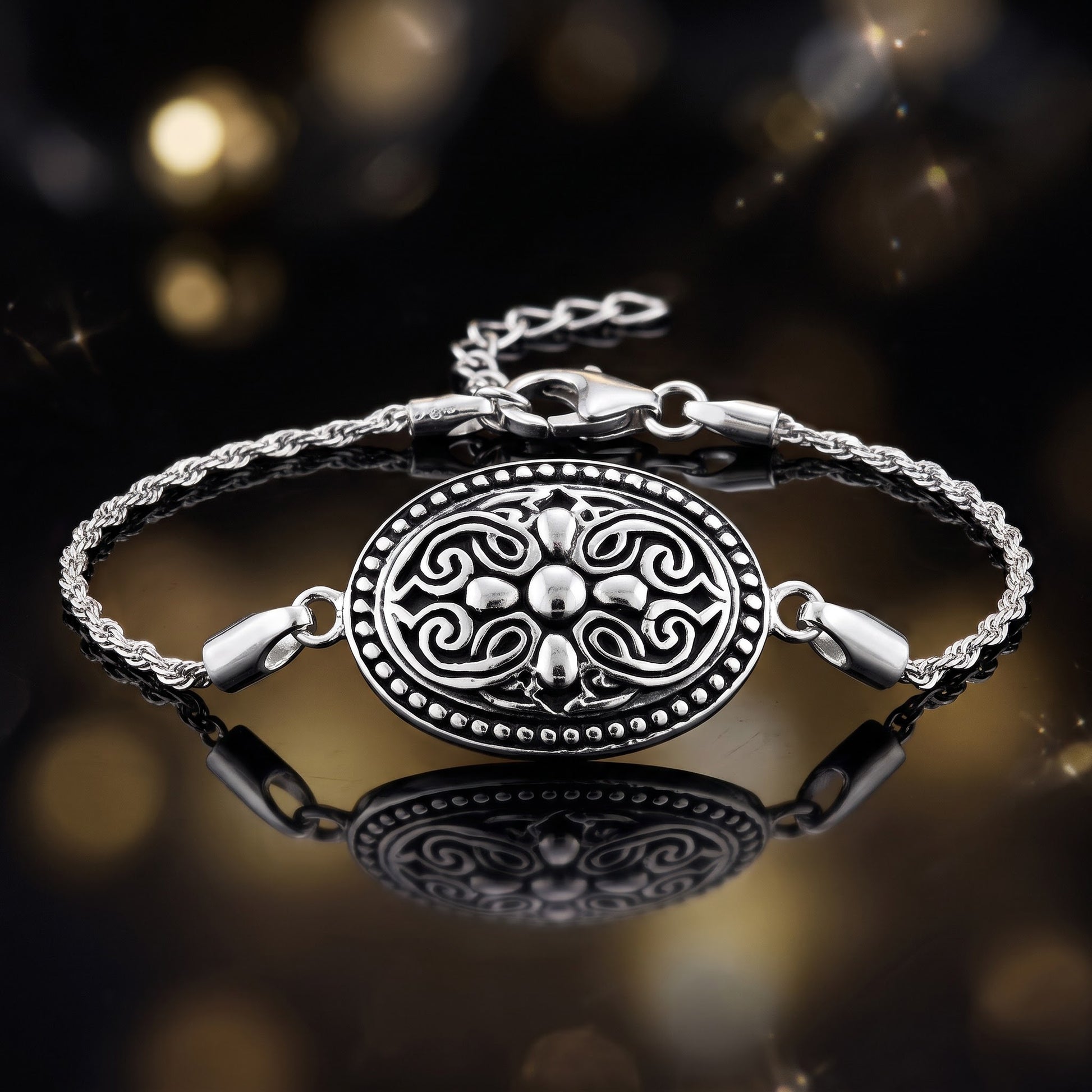 Sterling Silver Vintage Cross Oval Bracelet for Women, Dainty Everyday Jewelry Gift view 3