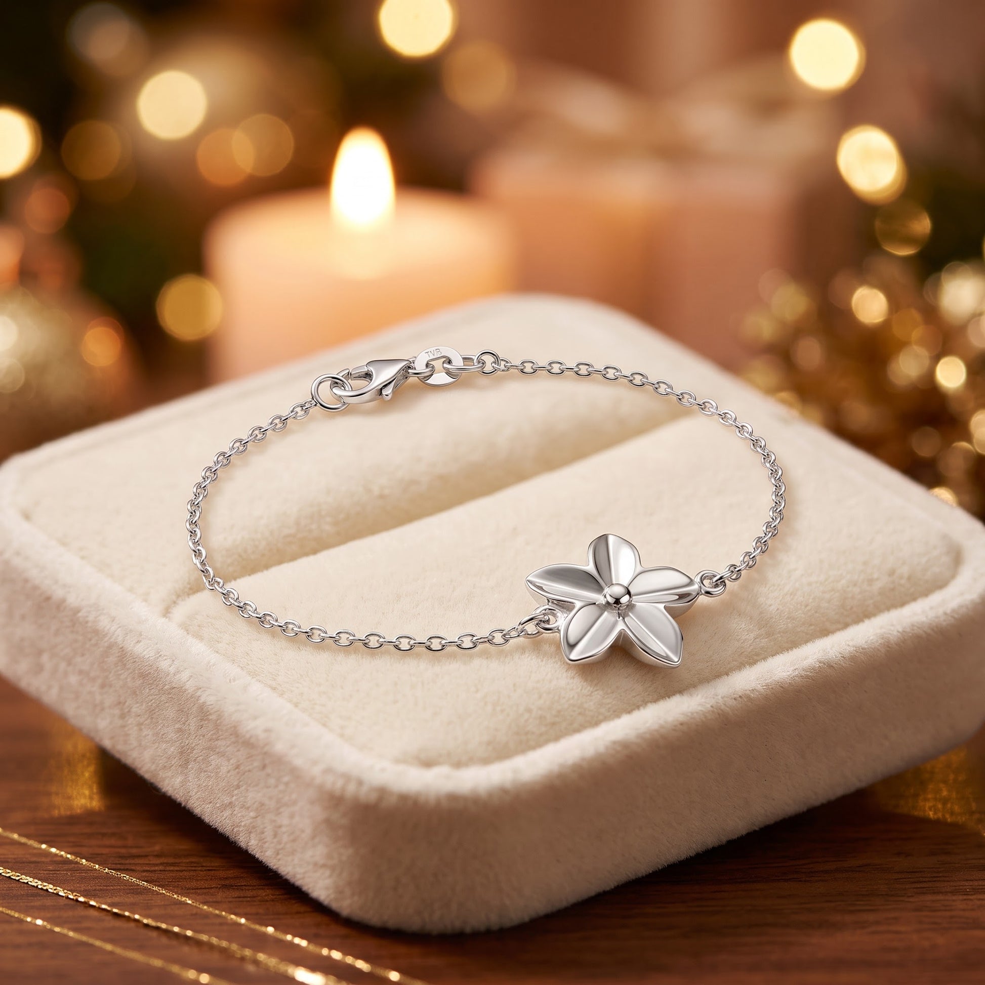Sterling Silver Plumeria Bracelet for Women, Chain Link, Dainty Everyday Jewelry Gift view 2