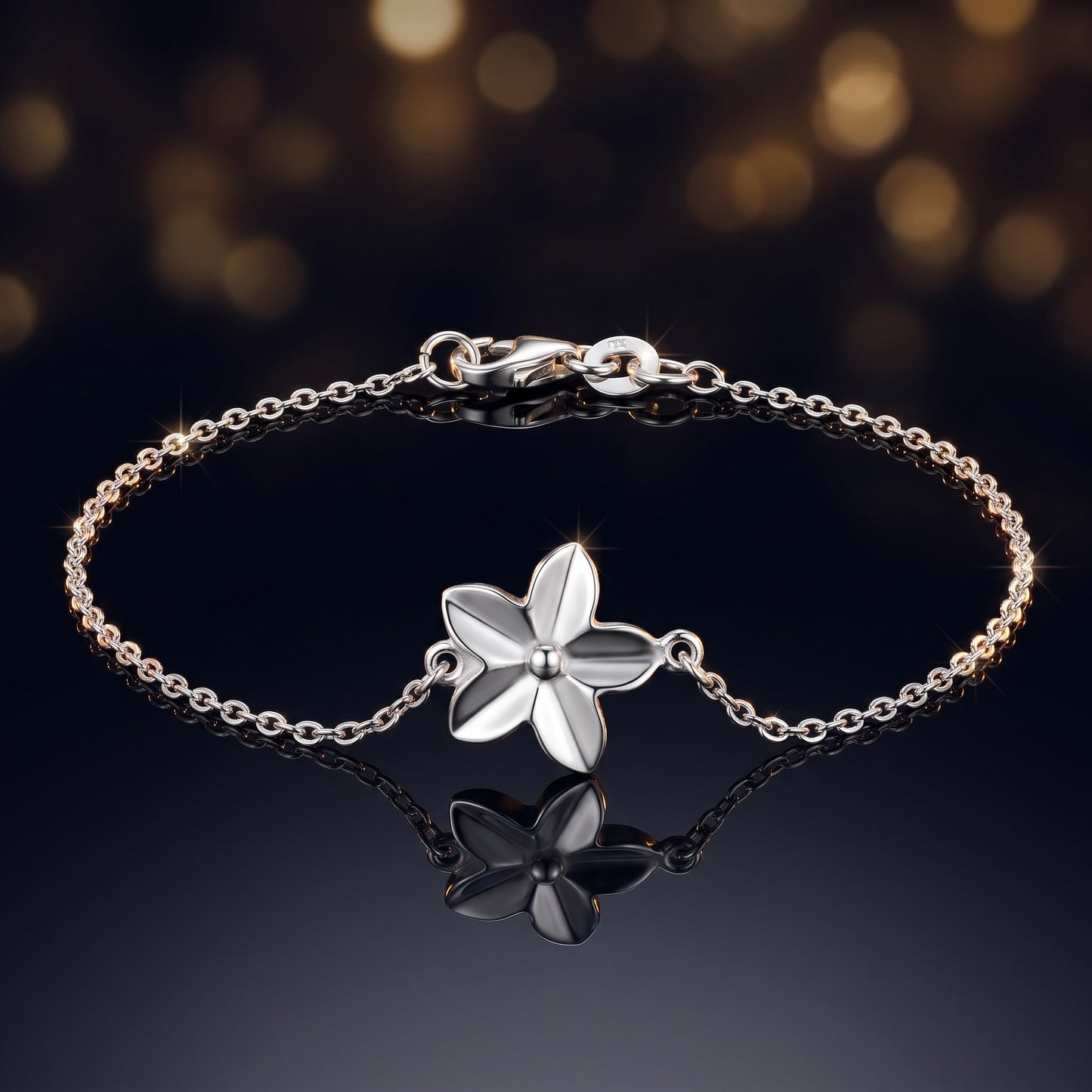 Sterling Silver Plumeria Bracelet for Women, Chain Link, Dainty Everyday Jewelry Gift view 3