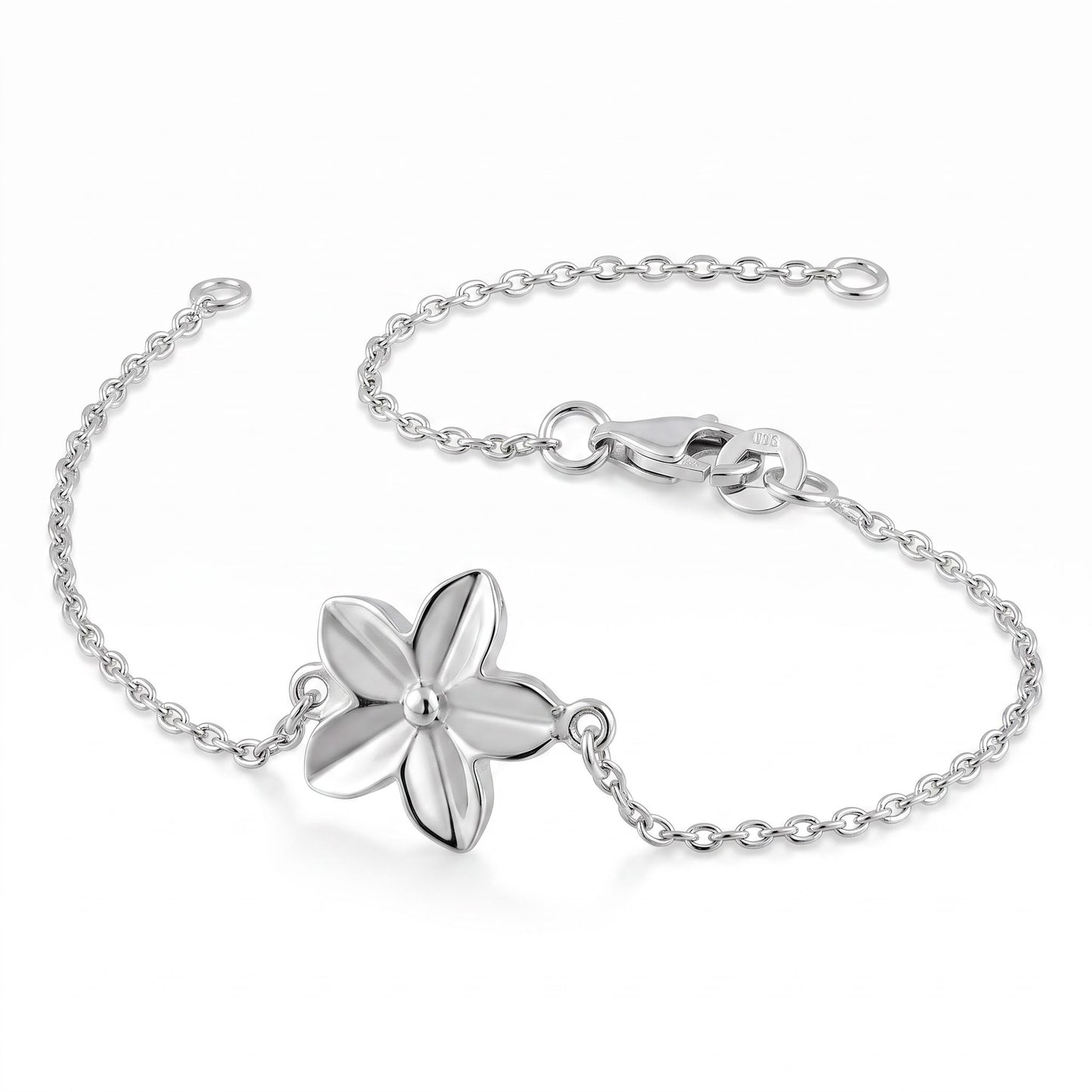 Sterling Silver Plumeria Bracelet for Women, Chain Link, Dainty Everyday Jewelry Gift