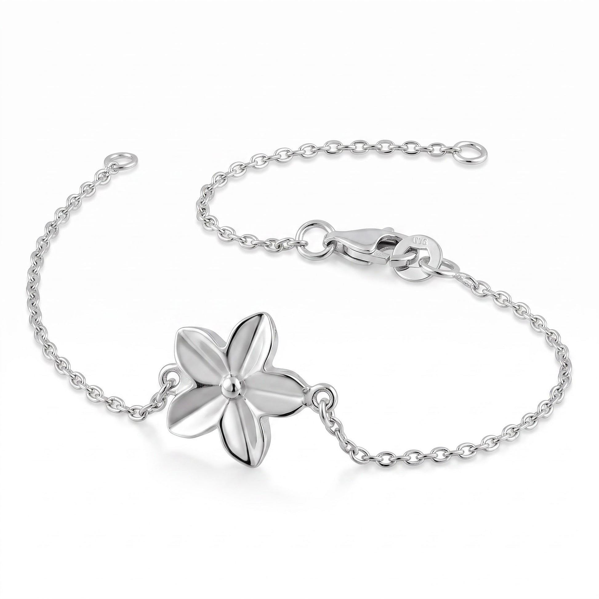 Sterling Silver Plumeria Bracelet for Women, Chain Link, Dainty Everyday Jewelry Gift