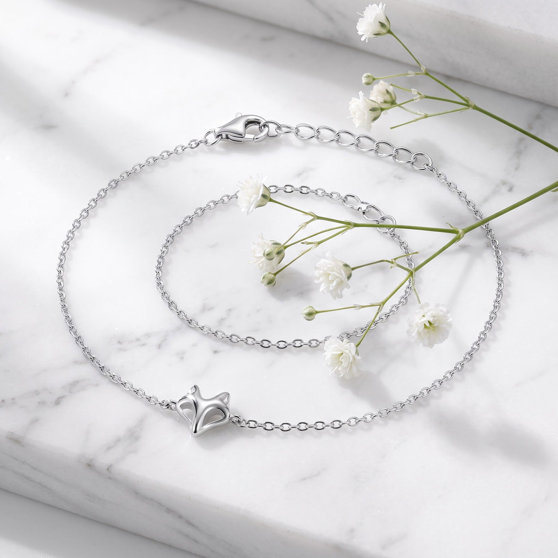 Sterling Silver Fox Bracelet for Women, Chain Link, Dainty Everyday Jewelry Gift view 1