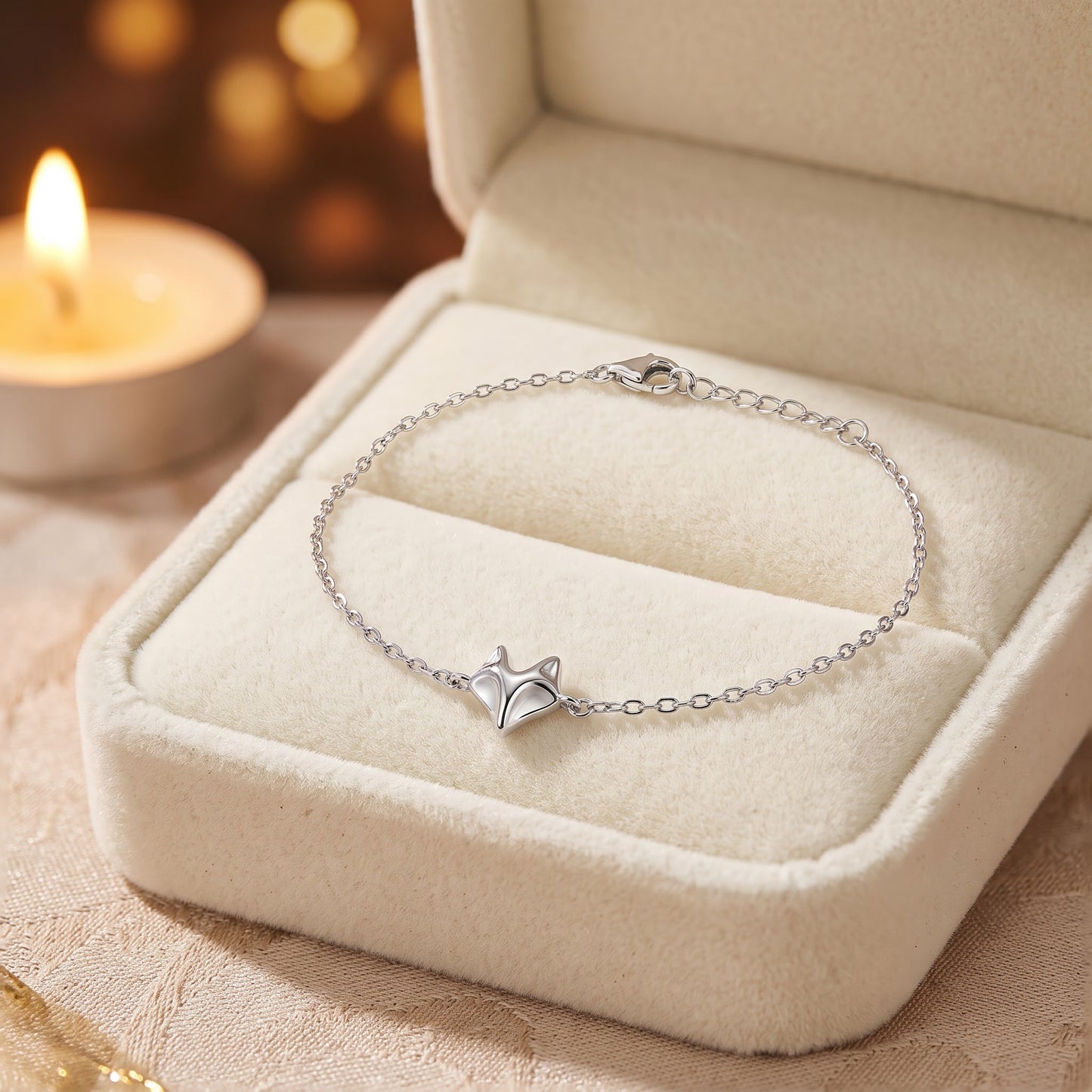 Sterling Silver Fox Bracelet for Women, Chain Link, Dainty Everyday Jewelry Gift view 2