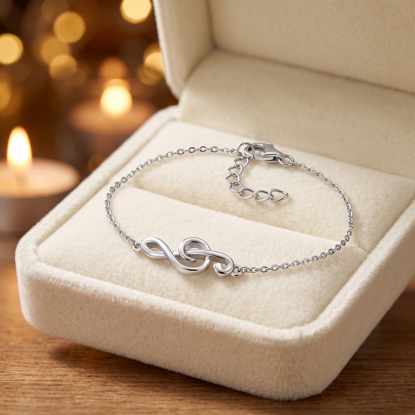 Sterling Silver Treble Clef Music Note Bracelet for Women, Chain Link, Dainty Everyday Jewelry Gift view 2