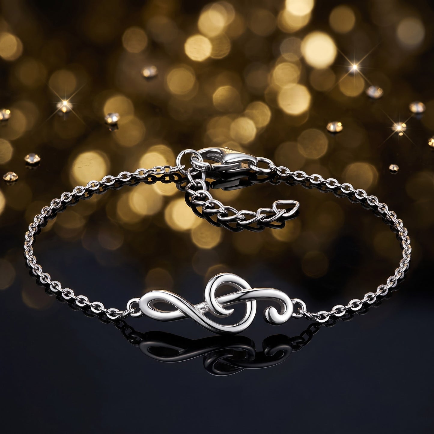 Sterling Silver Treble Clef Music Note Bracelet for Women, Chain Link, Dainty Everyday Jewelry Gift view 3