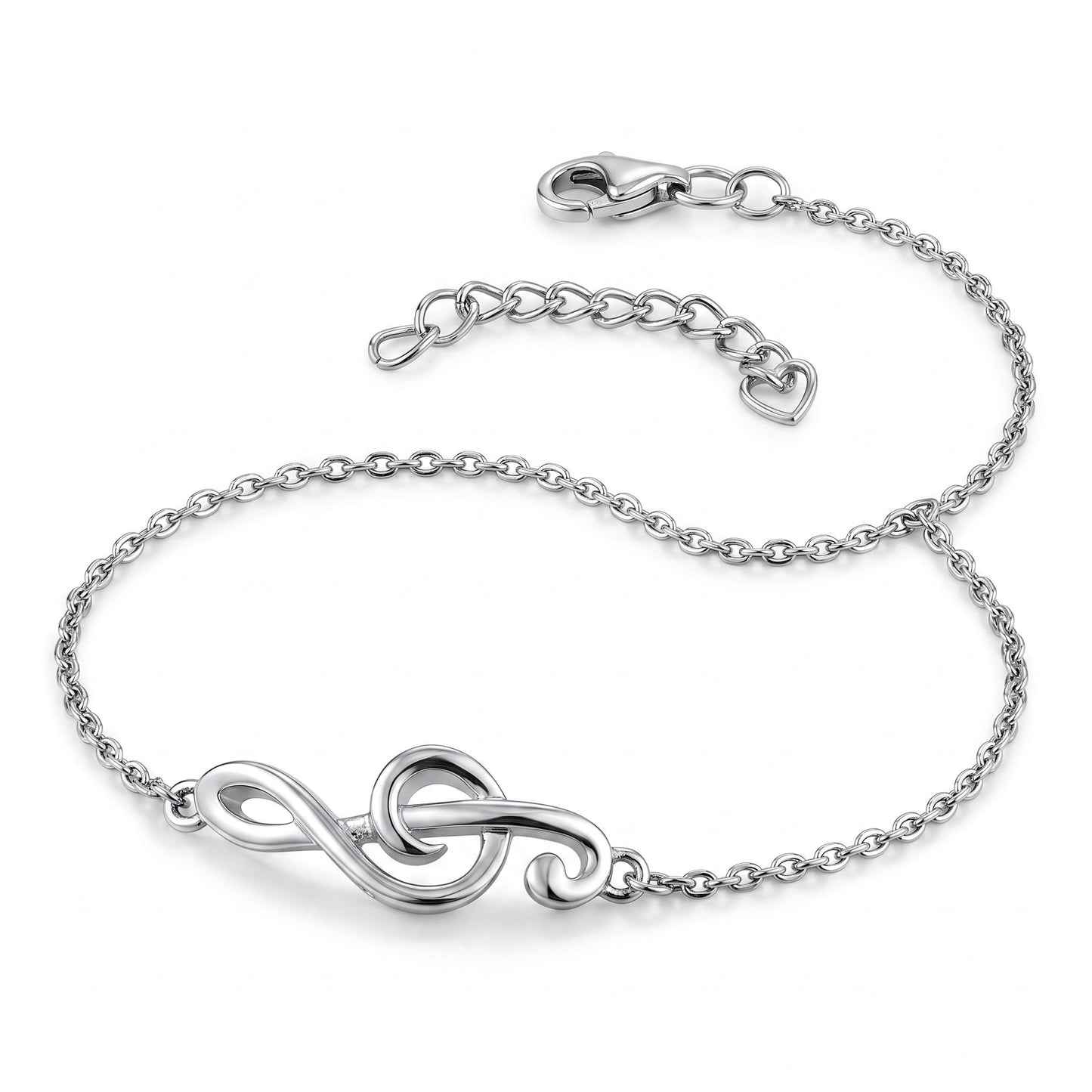 Sterling Silver Treble Clef Music Note Bracelet for Women, Chain Link, Dainty Everyday Jewelry Gift