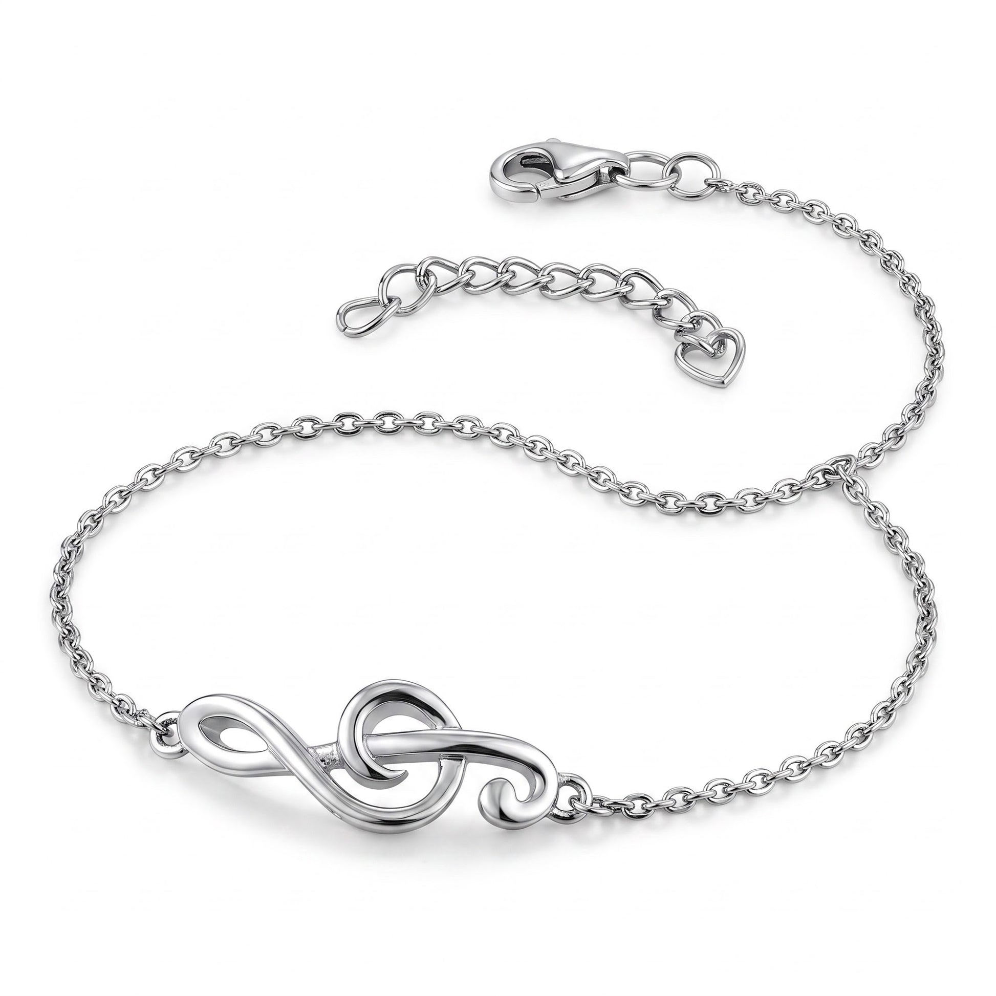 Sterling Silver Treble Clef Music Note Bracelet for Women, Chain Link, Dainty Everyday Jewelry Gift